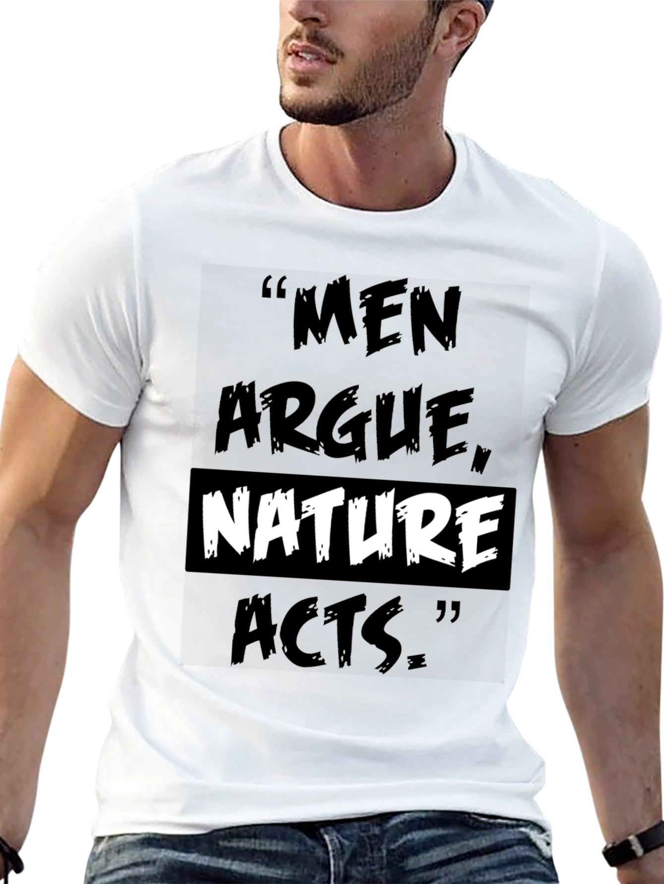 Camiseta Negra: Los Hombres Discuten la Naturaleza Actúa