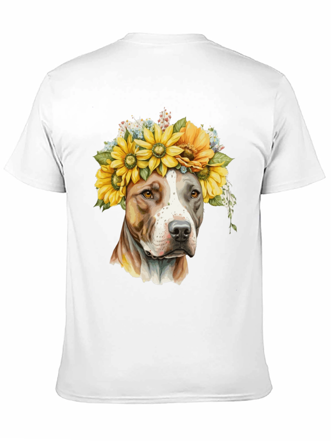 Camiseta Negra con Diseño de Pitbull y Girasoles