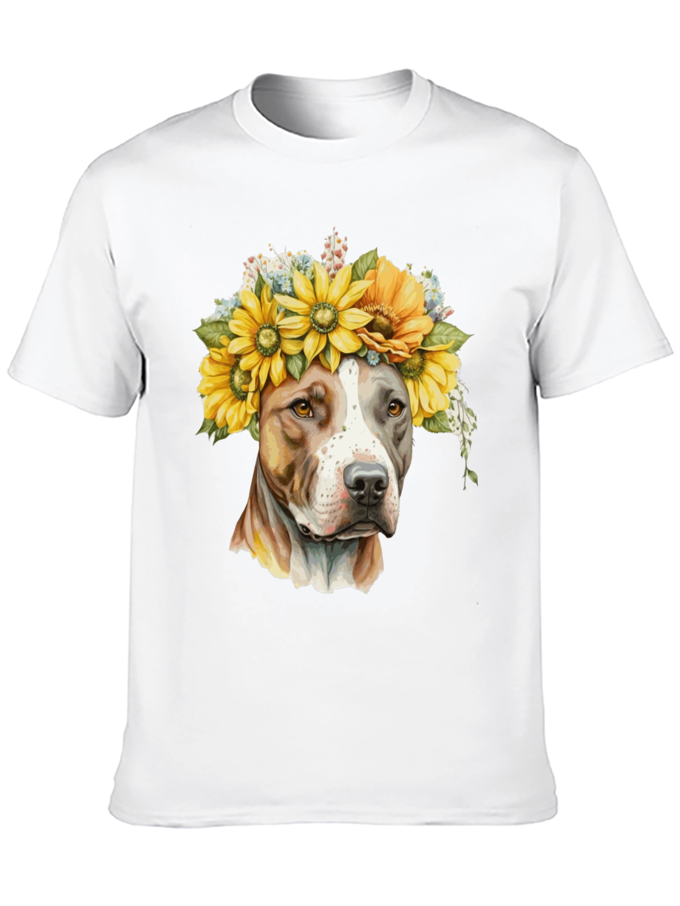 Camiseta Negra con Diseño de Pitbull y Girasoles
