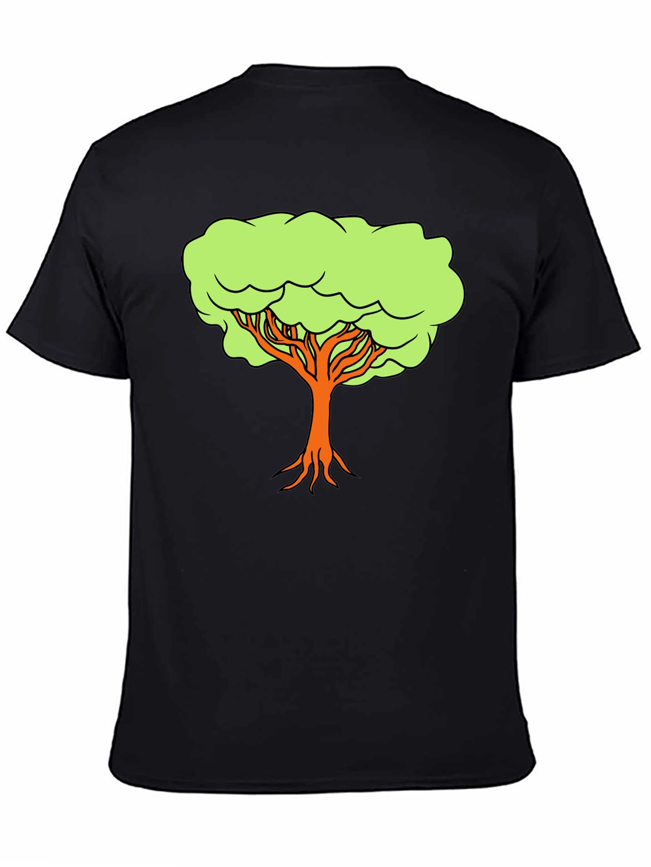 Camiseta Negra con Diseño de Árbol Animado