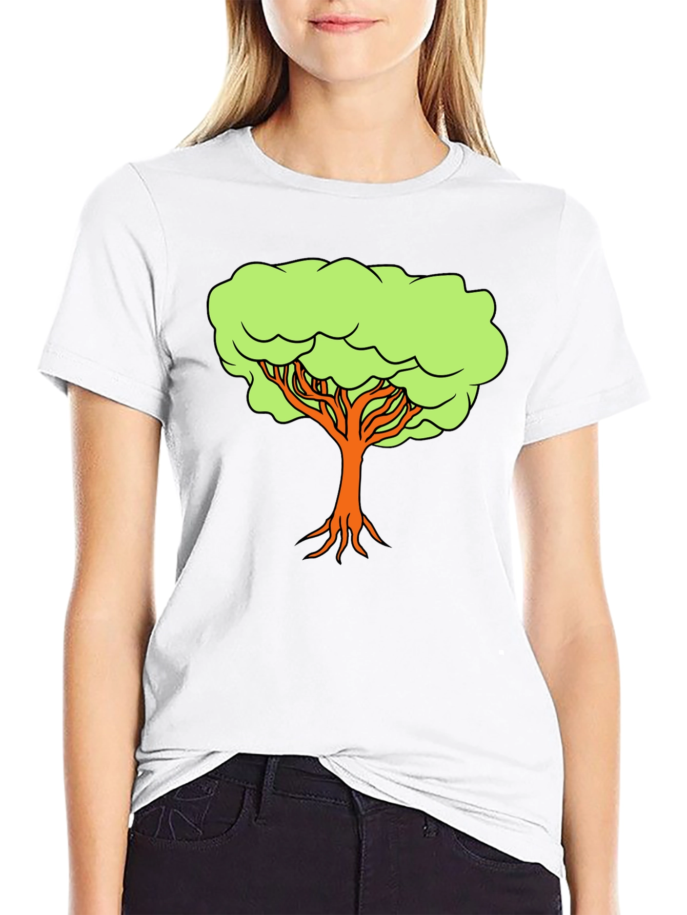 Camiseta Negra con Diseño de Árbol Animado