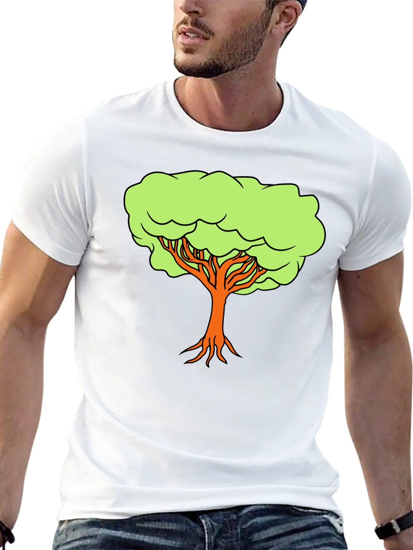 Camiseta Negra con Diseño de Árbol Animado