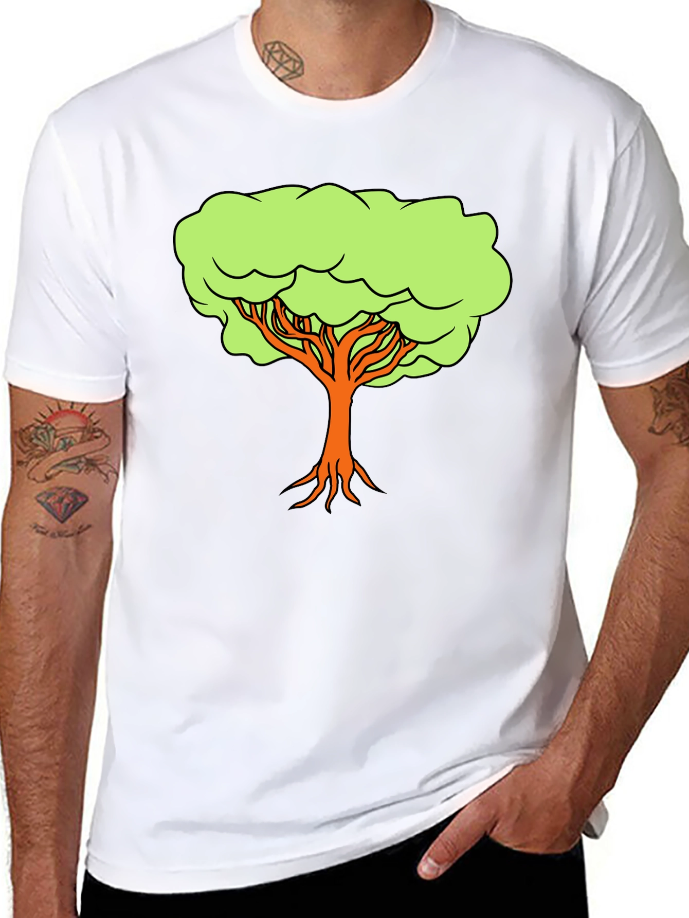 Camiseta Negra con Diseño de Árbol Animado