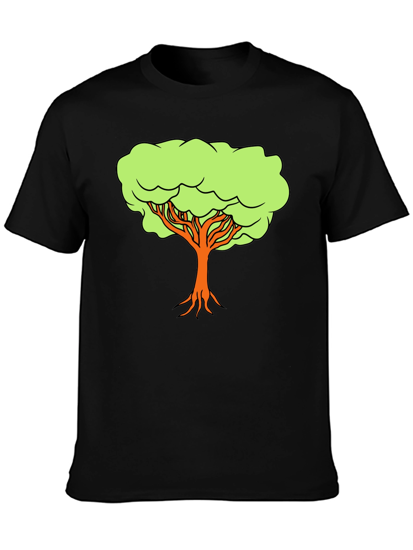 Camiseta Negra con Diseño de Árbol Animado