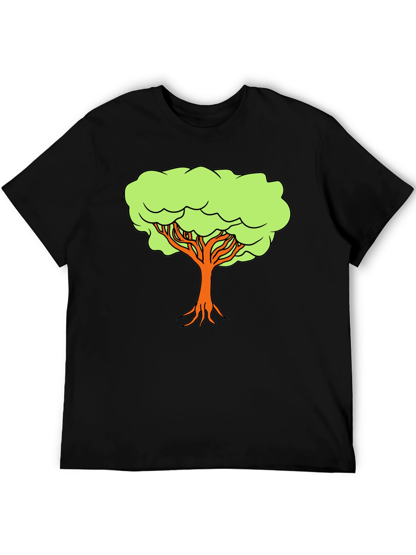 Camiseta Negra con Diseño de Árbol Animado