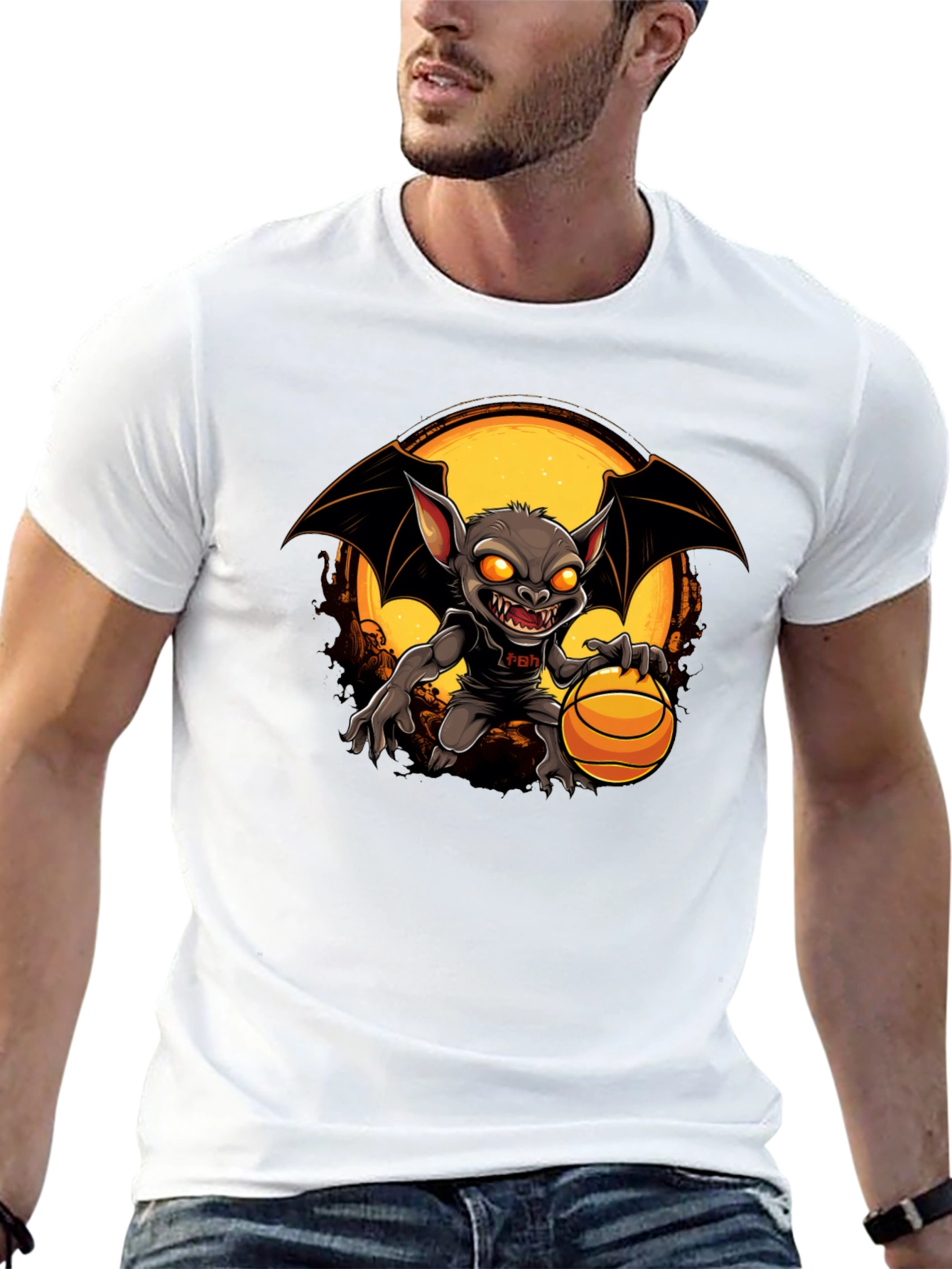 Camiseta Negra con Diseño de Murciélago Baloncestista