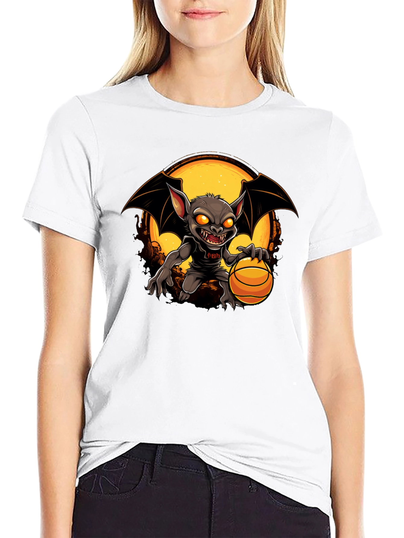Camiseta Negra con Diseño de Murciélago Baloncestista