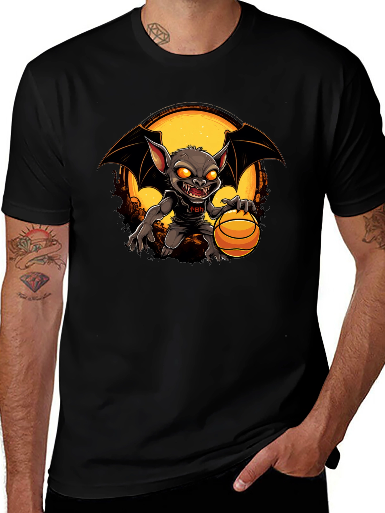 Camiseta Negra con Diseño de Murciélago Baloncestista