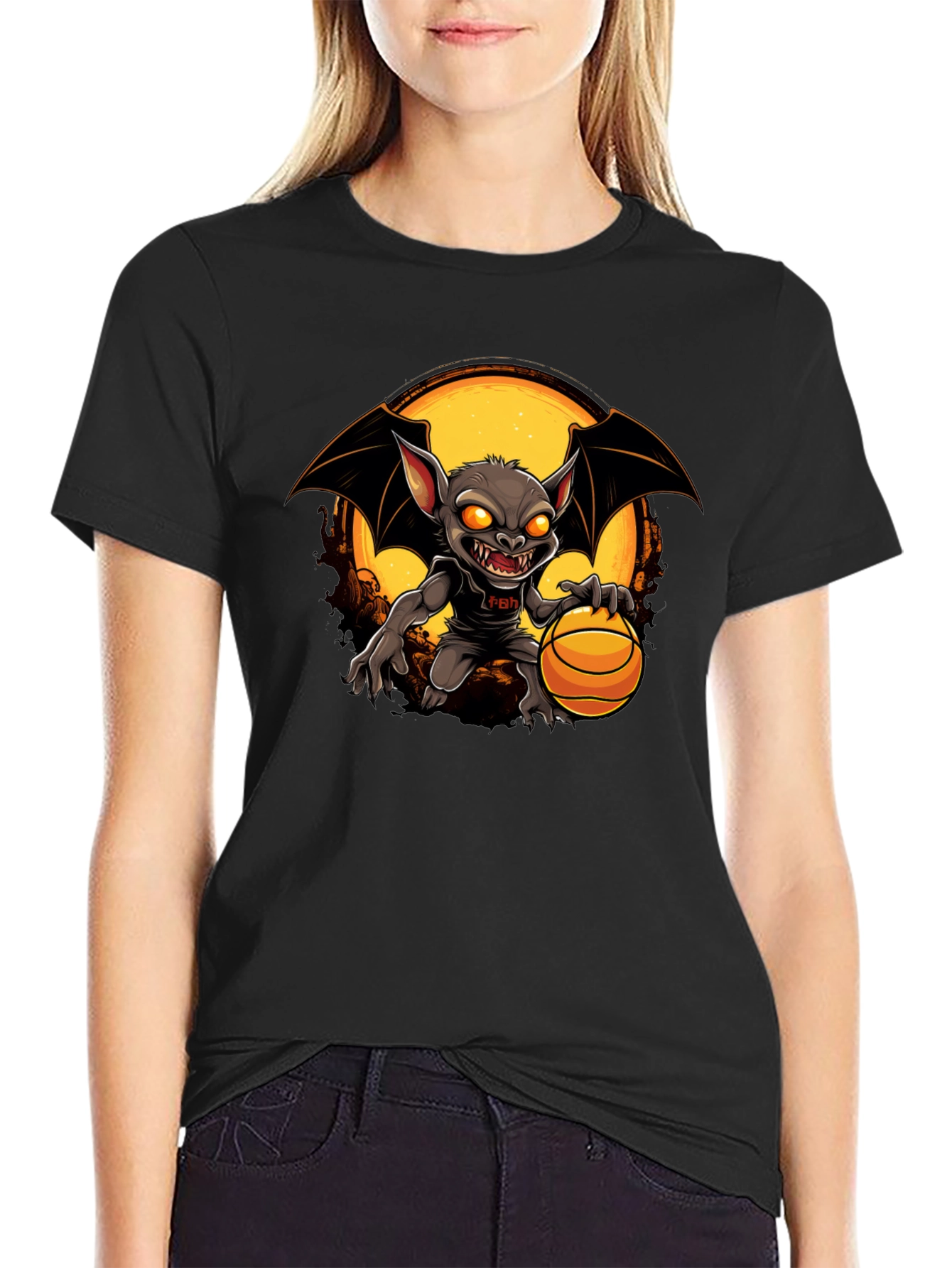 Camiseta Negra con Diseño de Murciélago Baloncestista