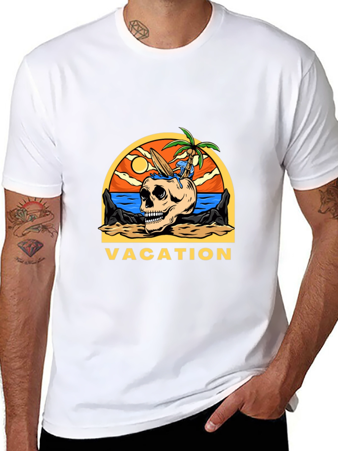 Camiseta Negra Vacaciones Calavera Playa