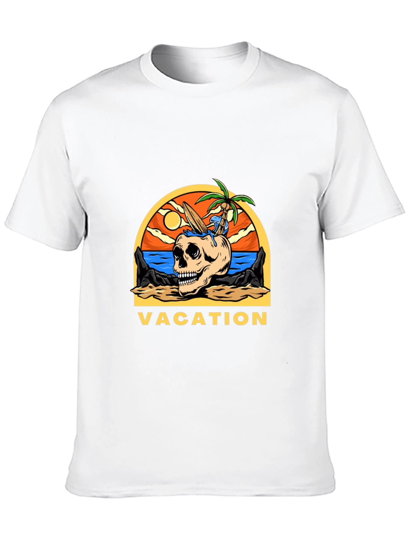 Camiseta Negra Vacaciones Calavera Playa