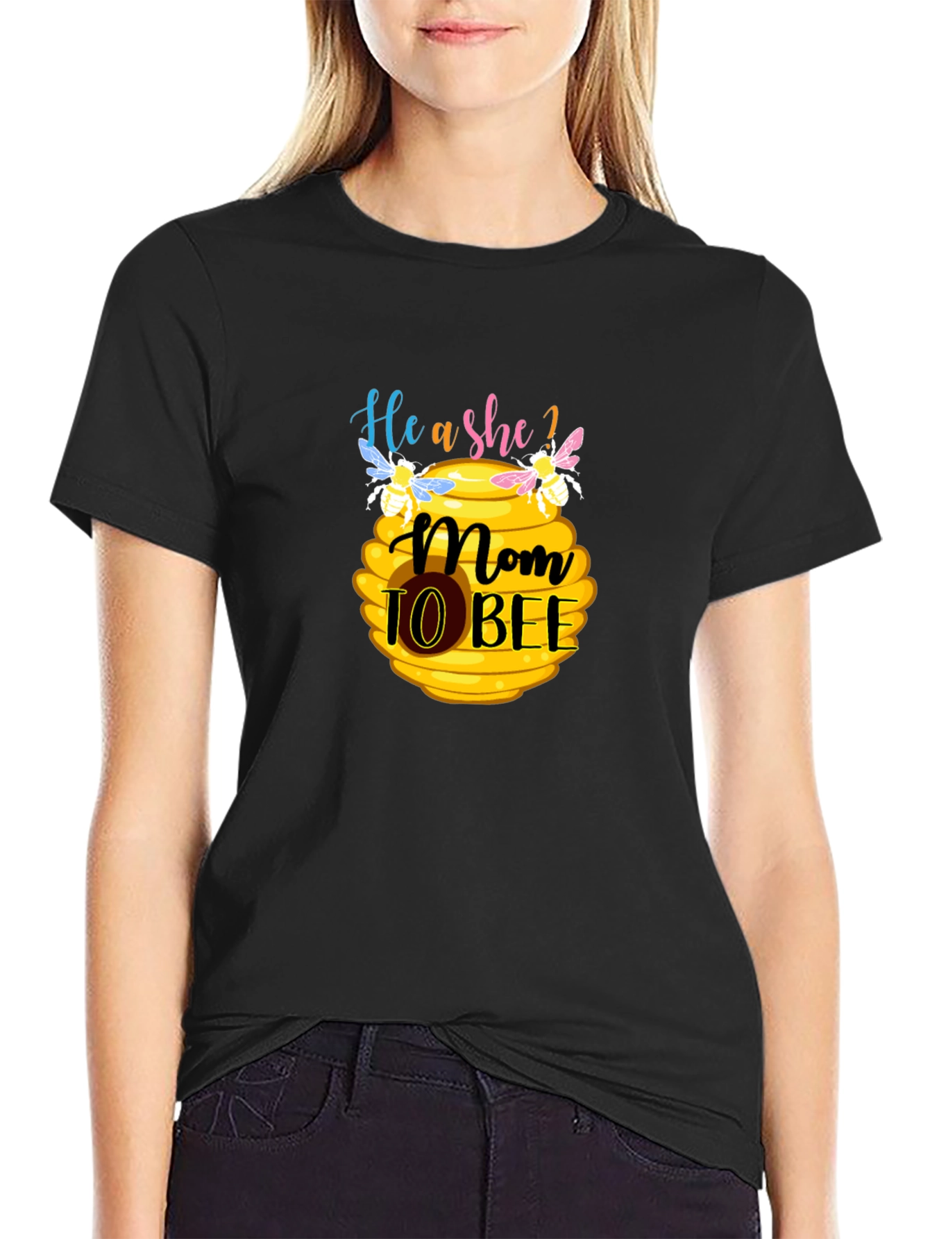 Camiseta Negra Mom to Bee para Futura Mamá