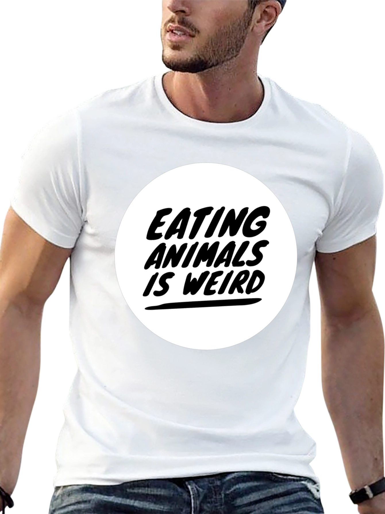 Camiseta Negra con Diseño Comer Animales es Raro