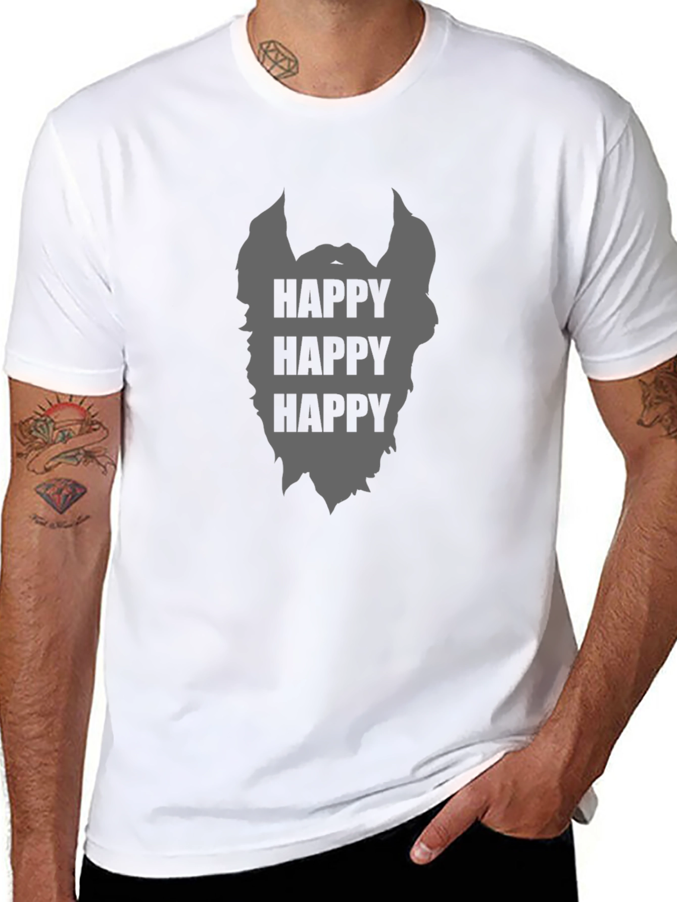 Camiseta Negra Hombre Barba Feliz Casual