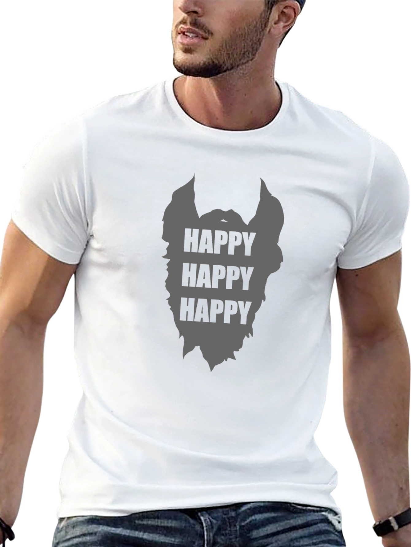 Camiseta Negra Hombre Barba Feliz Casual