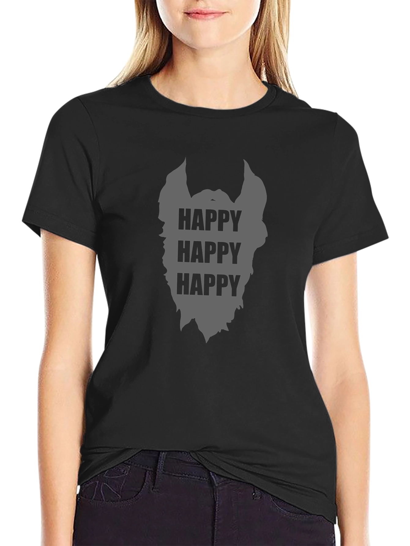 Camiseta Negra Hombre Barba Feliz Casual