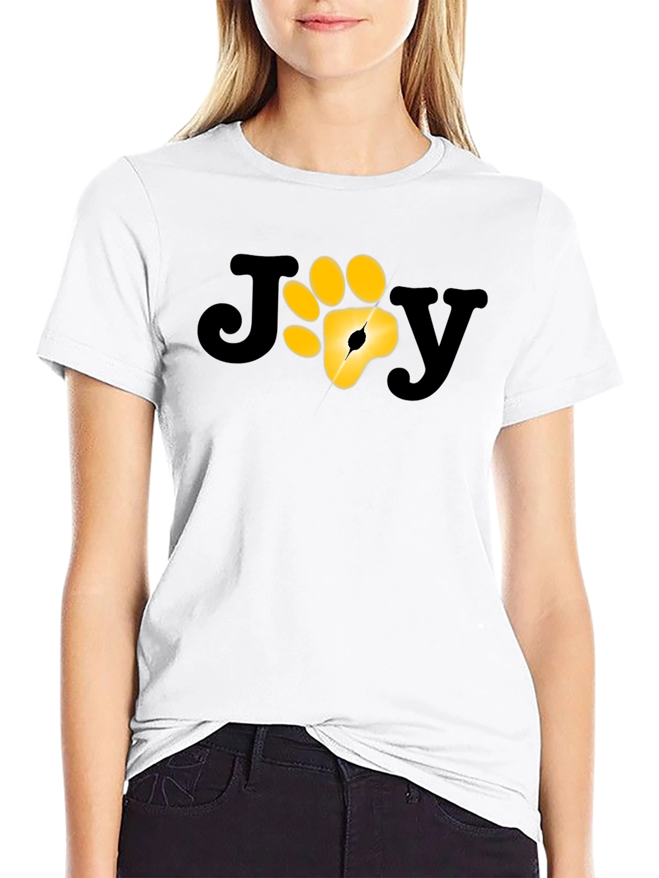 Camiseta Negra JOY con Huella de Pata Dorada