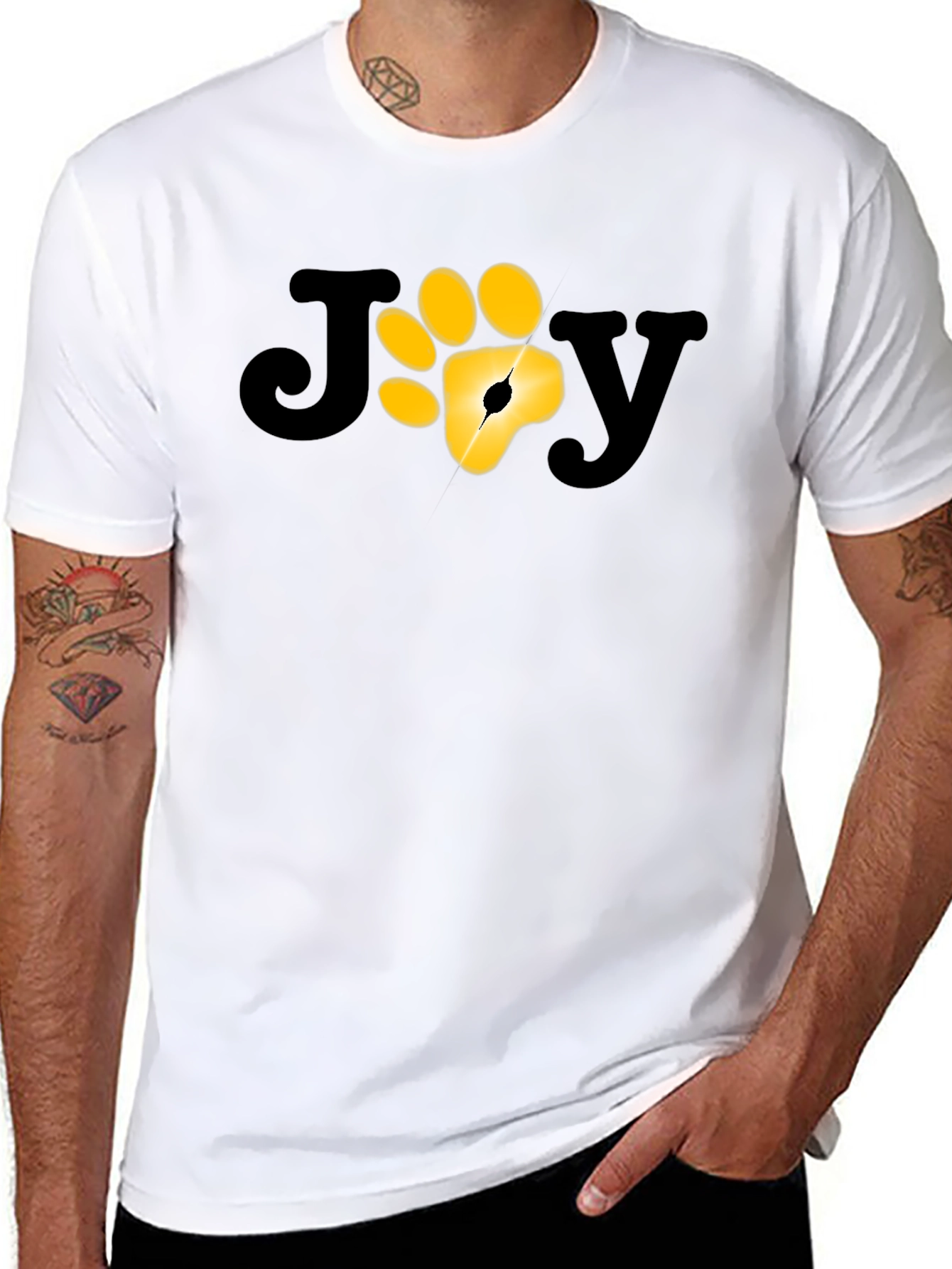 Camiseta Negra JOY con Huella de Pata Dorada