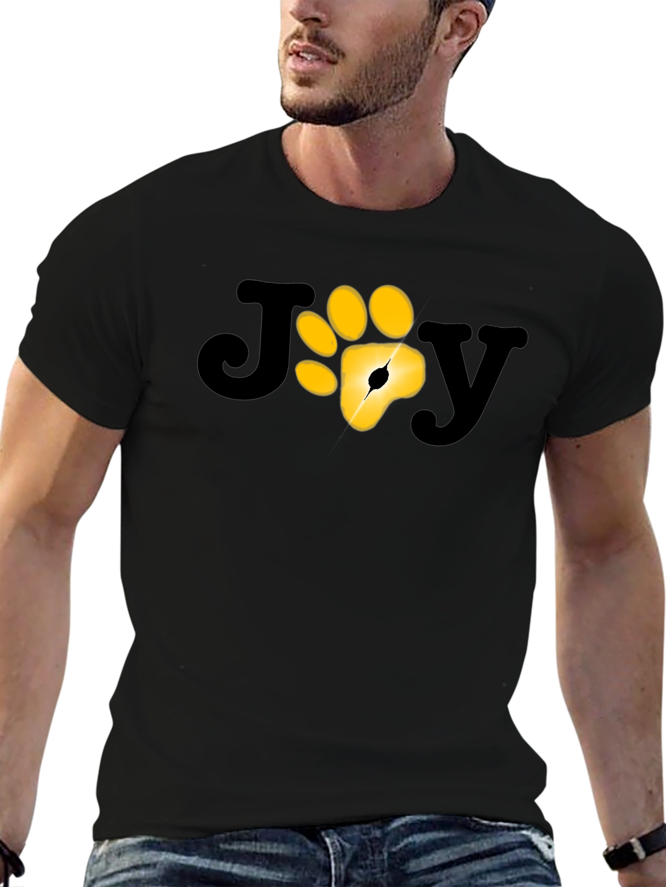 Camiseta Negra JOY con Huella de Pata Dorada