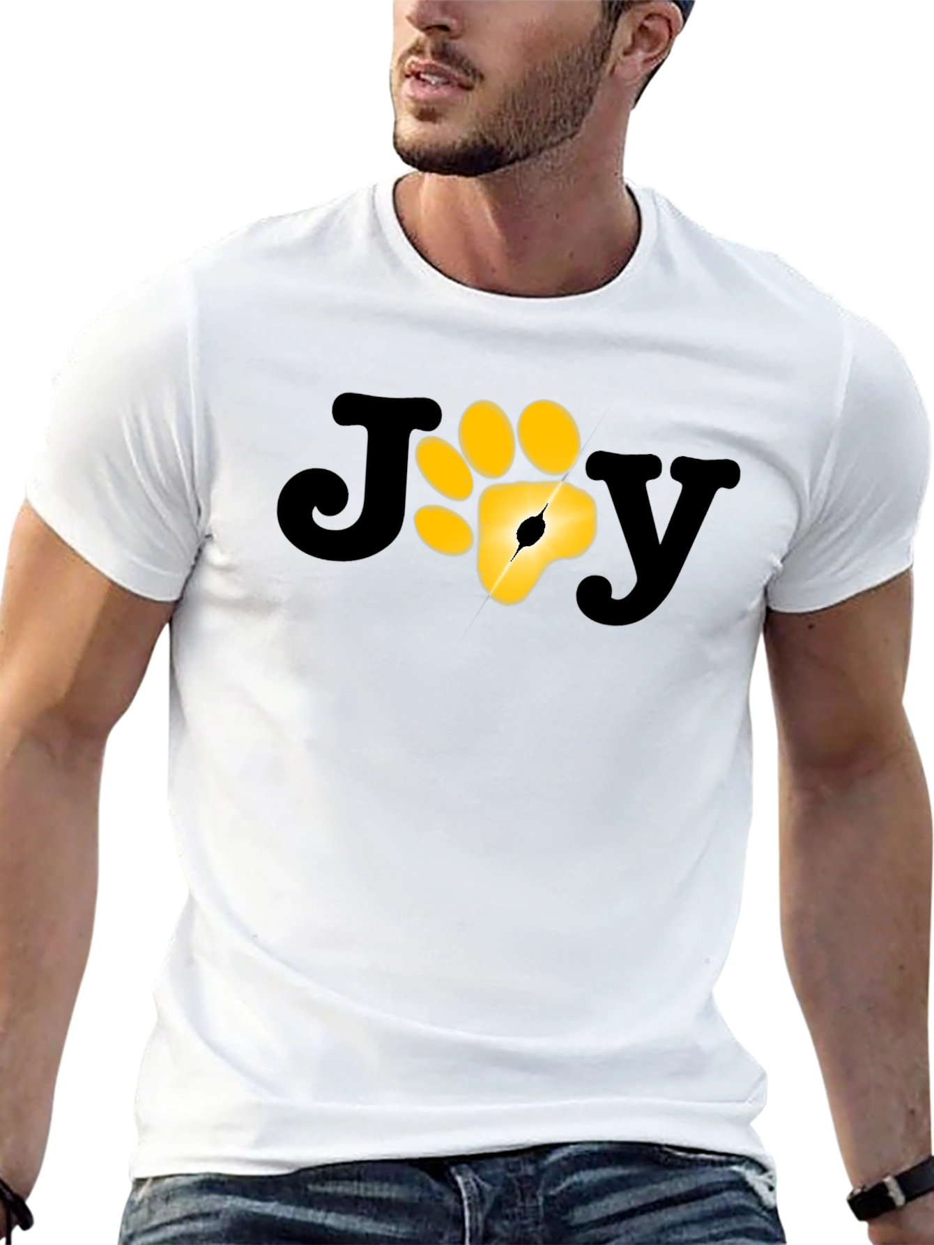 Camiseta Negra JOY con Huella de Pata Dorada