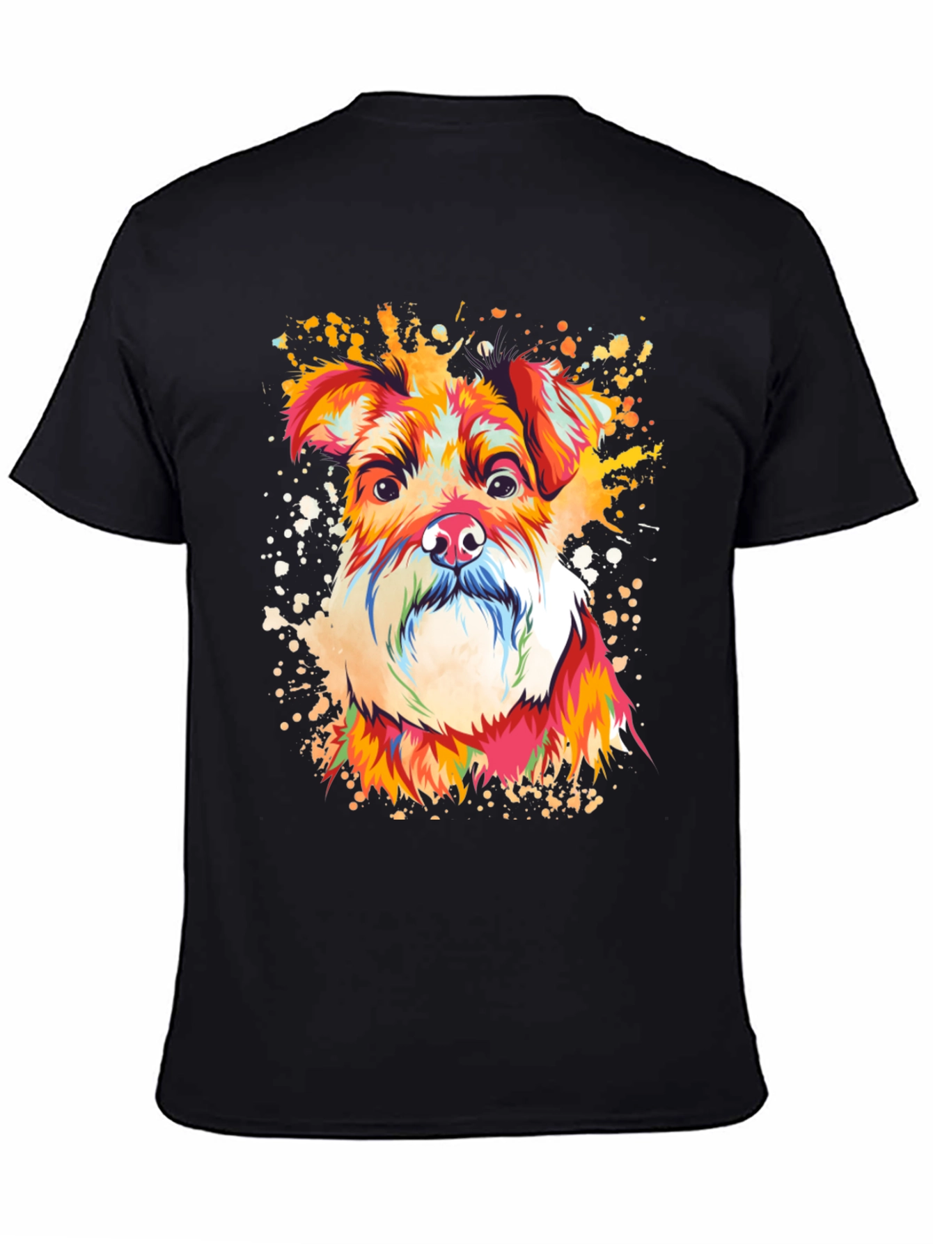 Camiseta Negra con Diseño de Perro Schnauzer Artístico