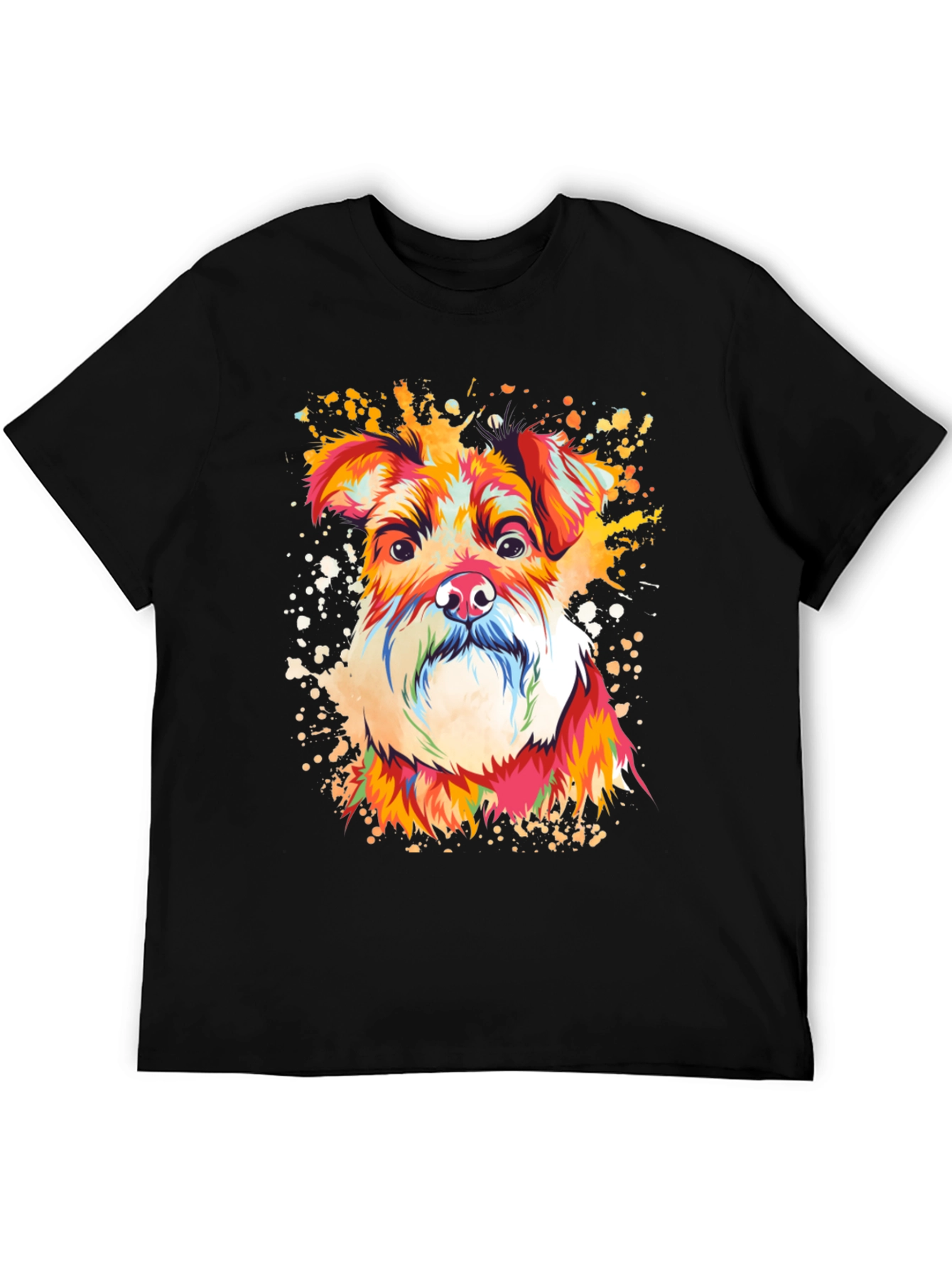 Camiseta Negra con Diseño de Perro Schnauzer Artístico