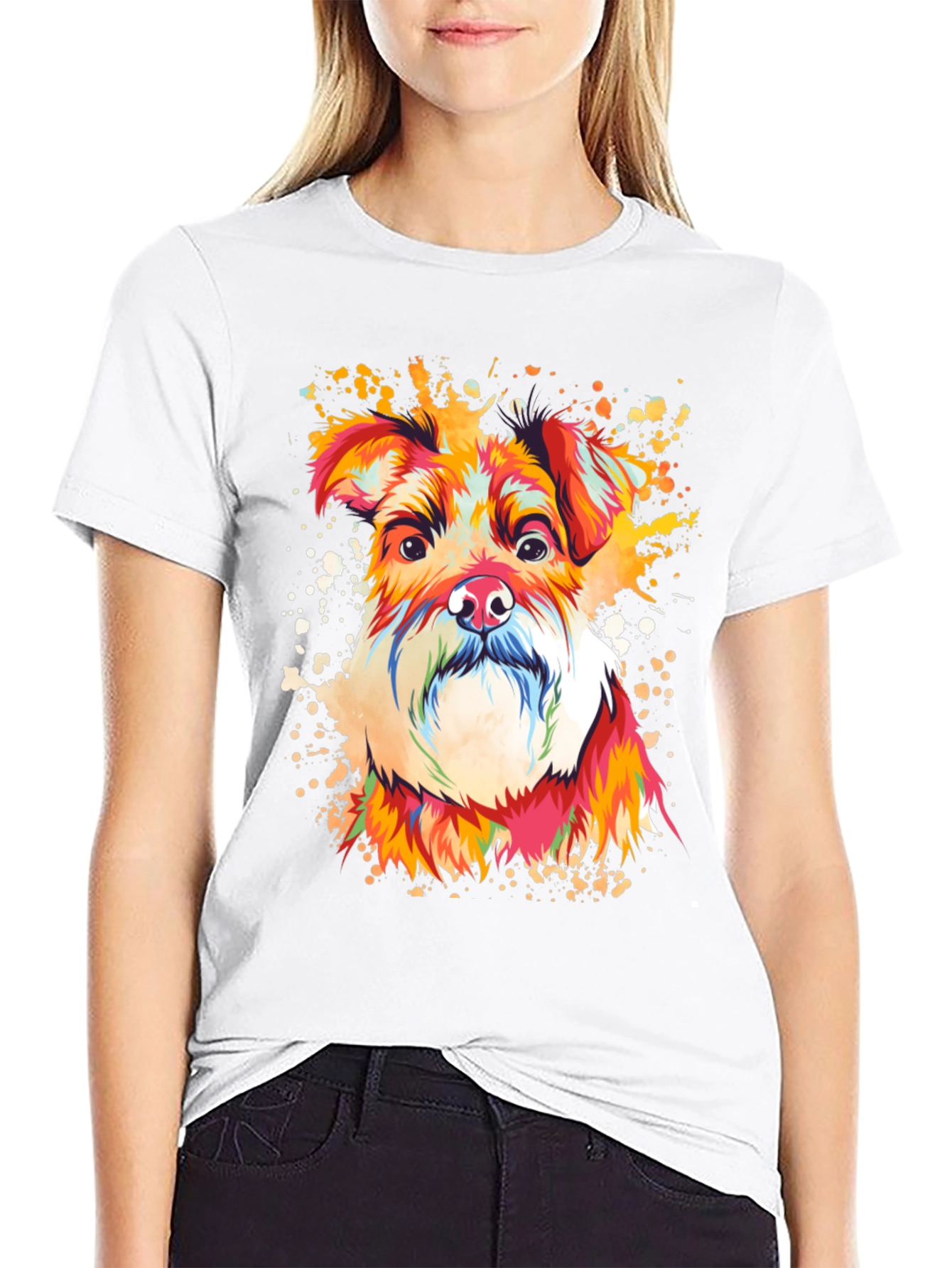 Camiseta Negra con Diseño de Perro Schnauzer Artístico