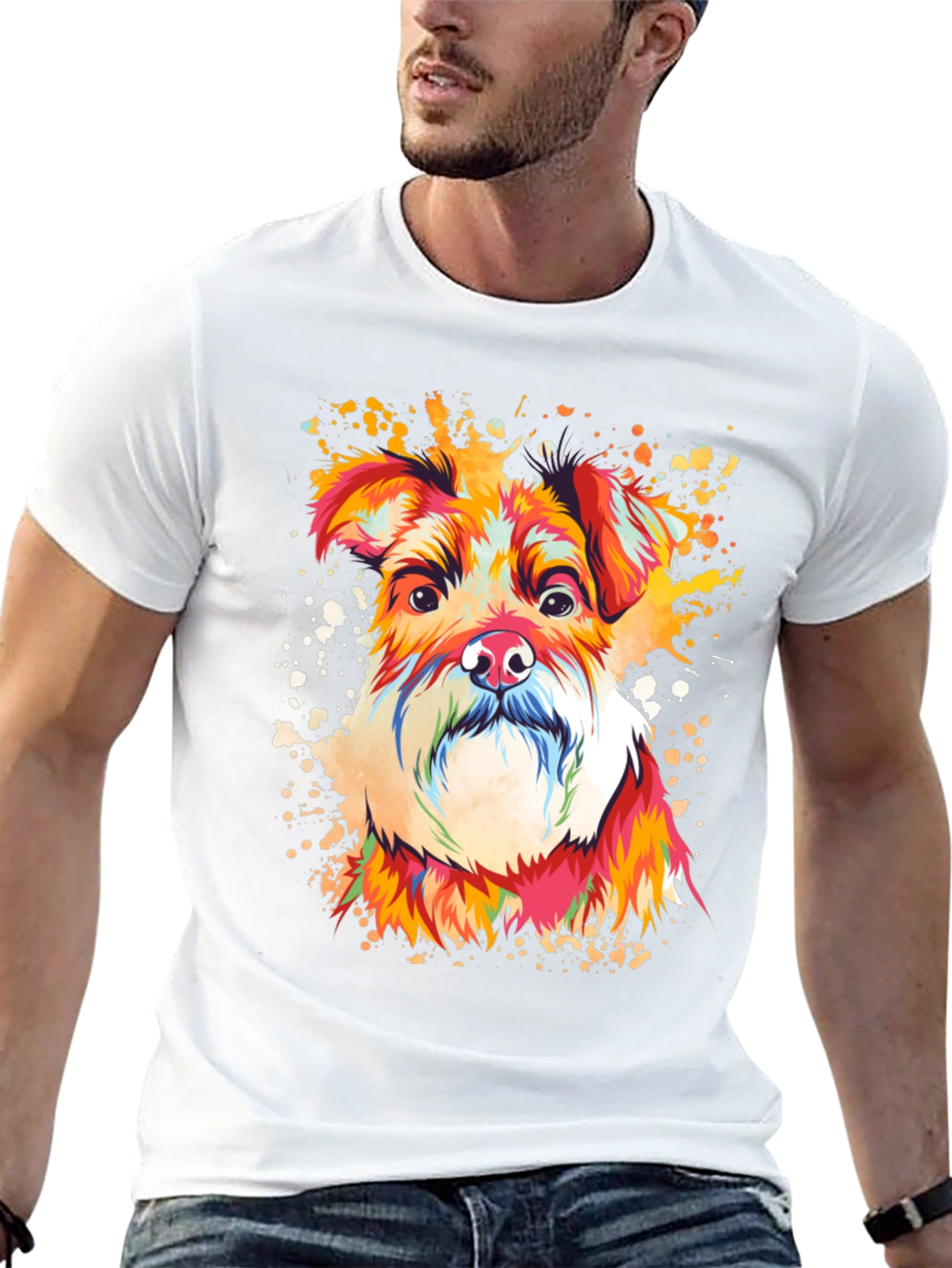 Camiseta Negra con Diseño de Perro Schnauzer Artístico