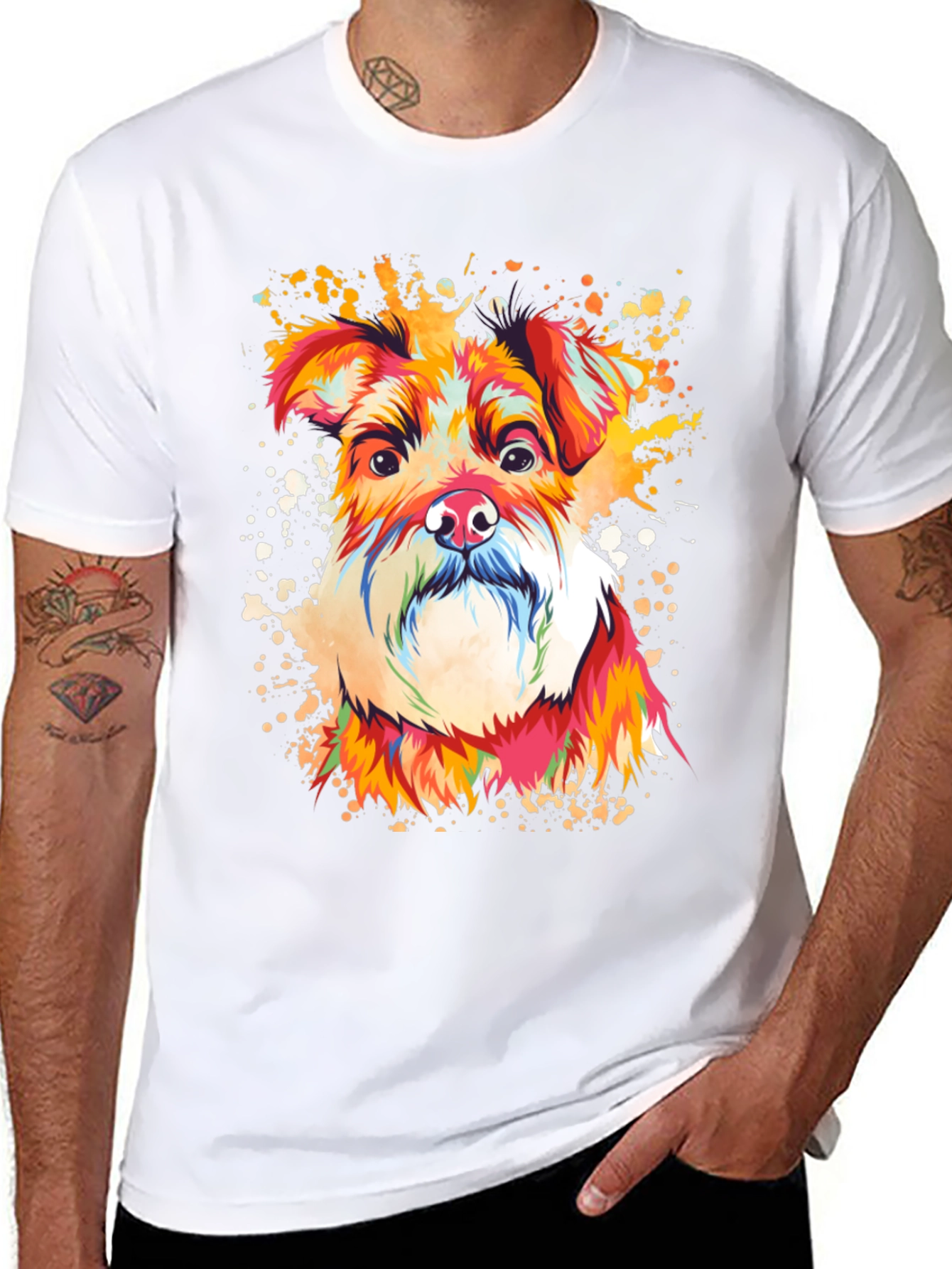 Camiseta Negra con Diseño de Perro Schnauzer Artístico