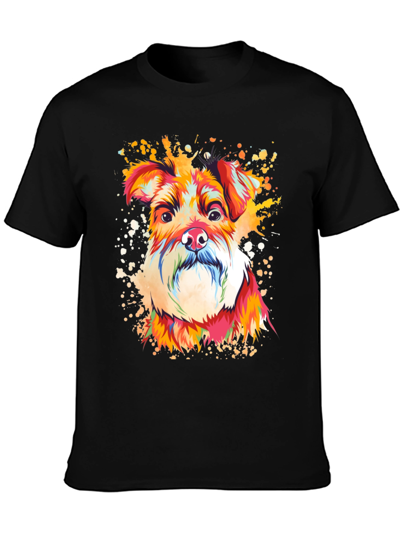 Camiseta Negra con Diseño de Perro Schnauzer Artístico