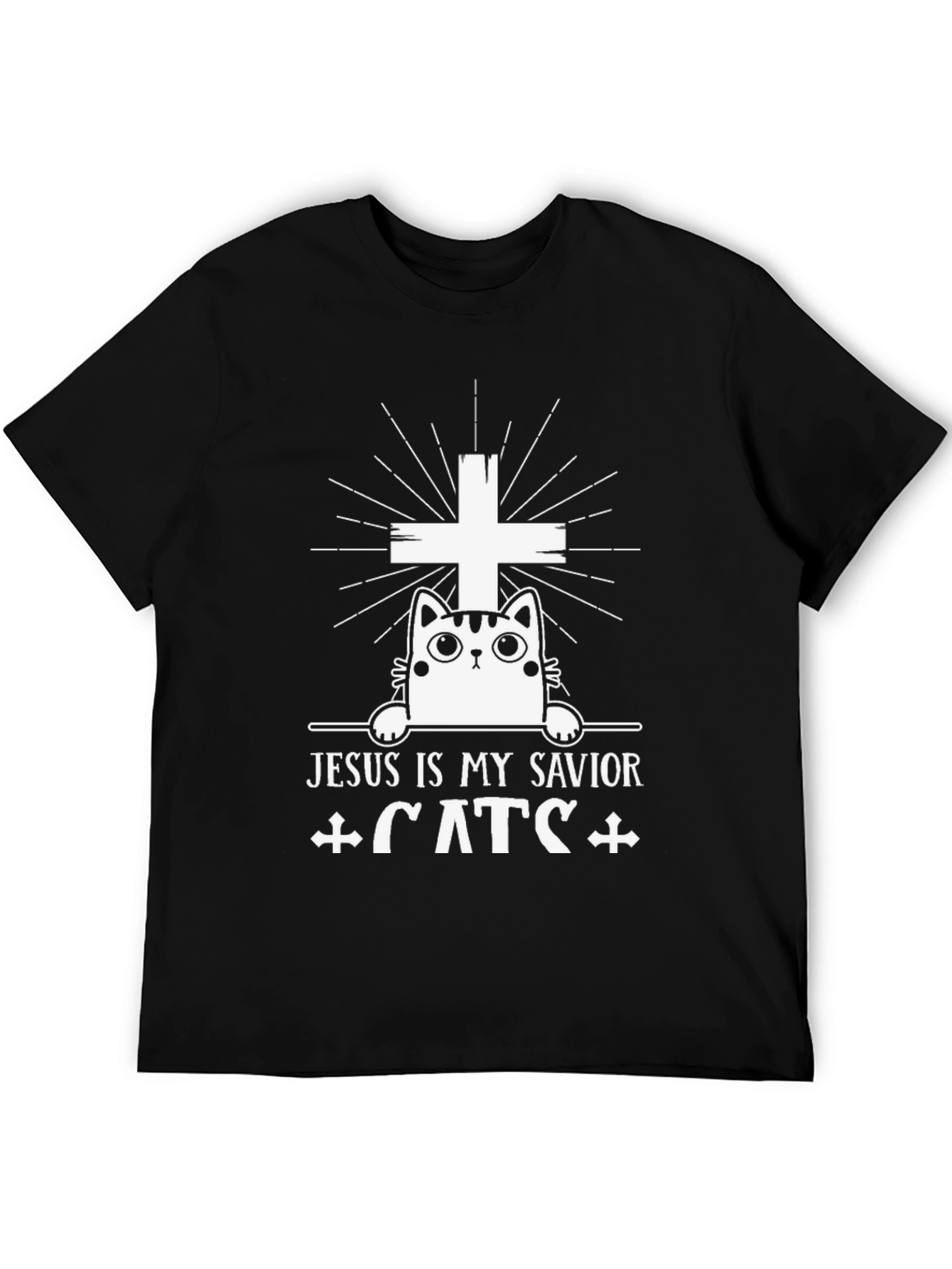 Camiseta Negra Jesús es mi Salvador Gatos
