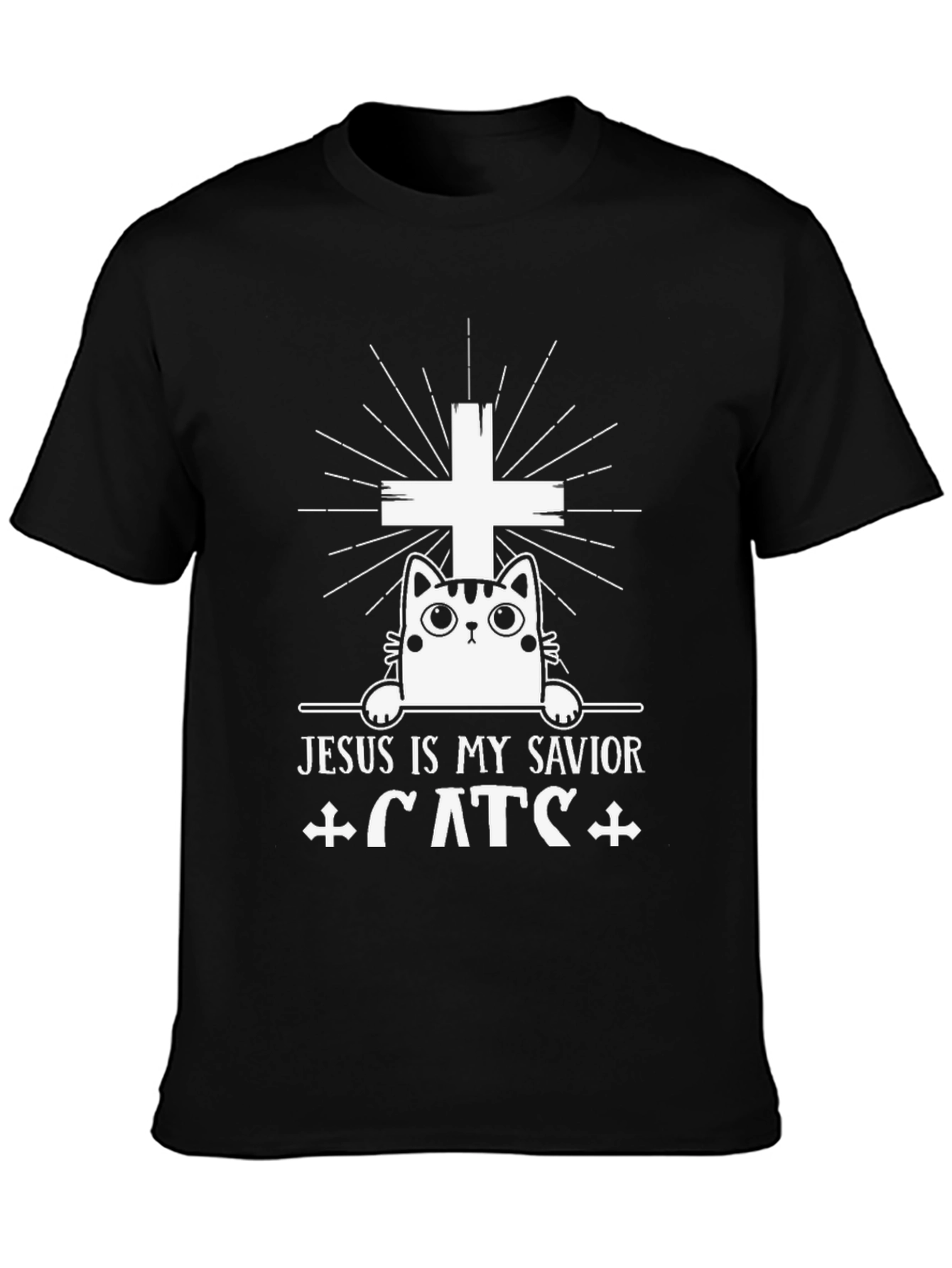 Camiseta Negra Jesús es mi Salvador Gatos