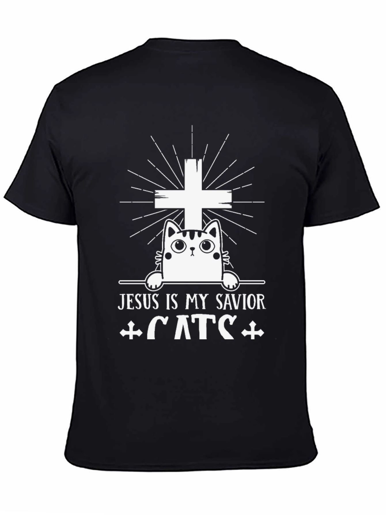 Camiseta Negra Jesús es mi Salvador Gatos
