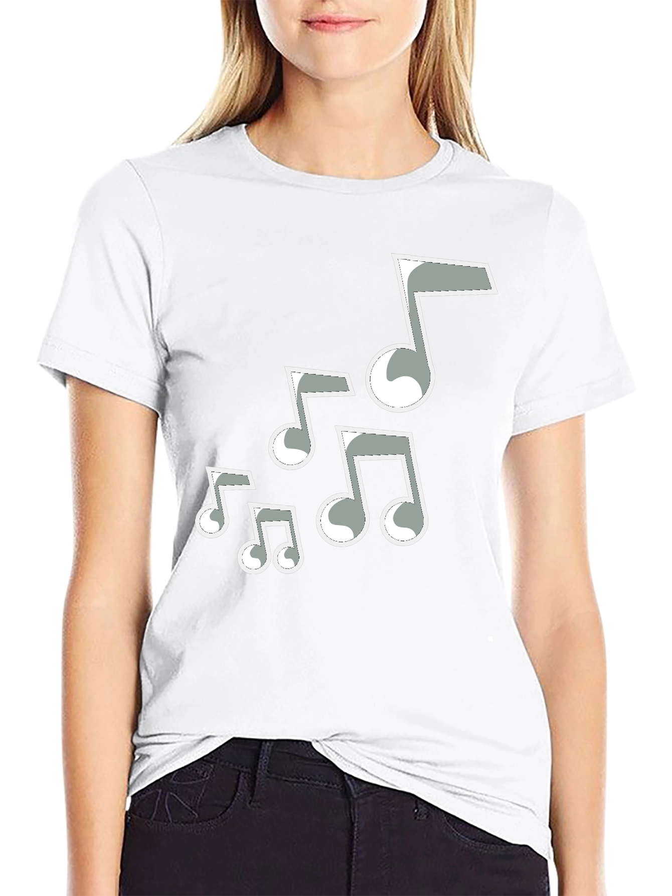 Camiseta Negra Hombre con Notas Musicales Grises