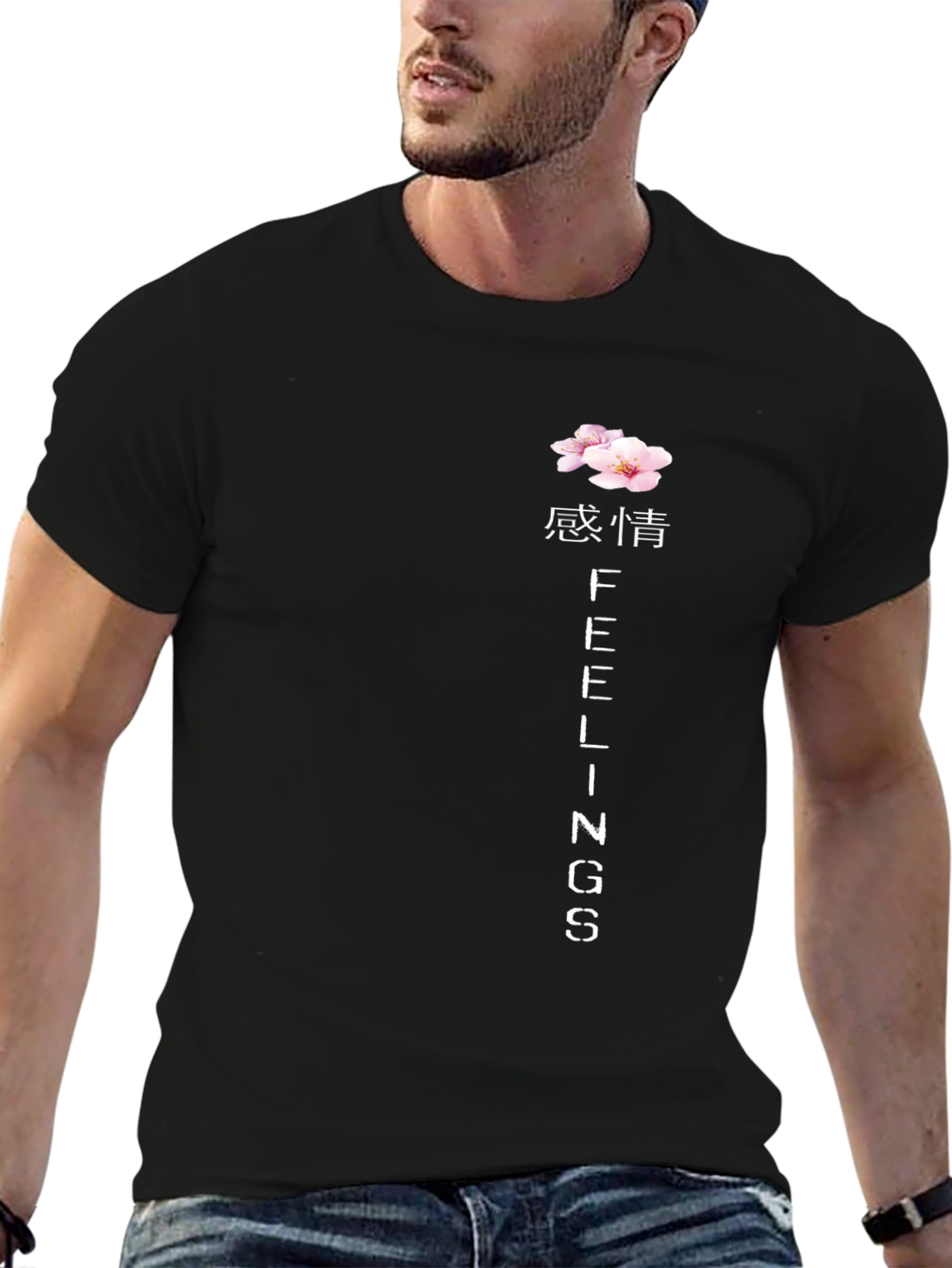 Camiseta Negra Sentimientos Estilo Japonés