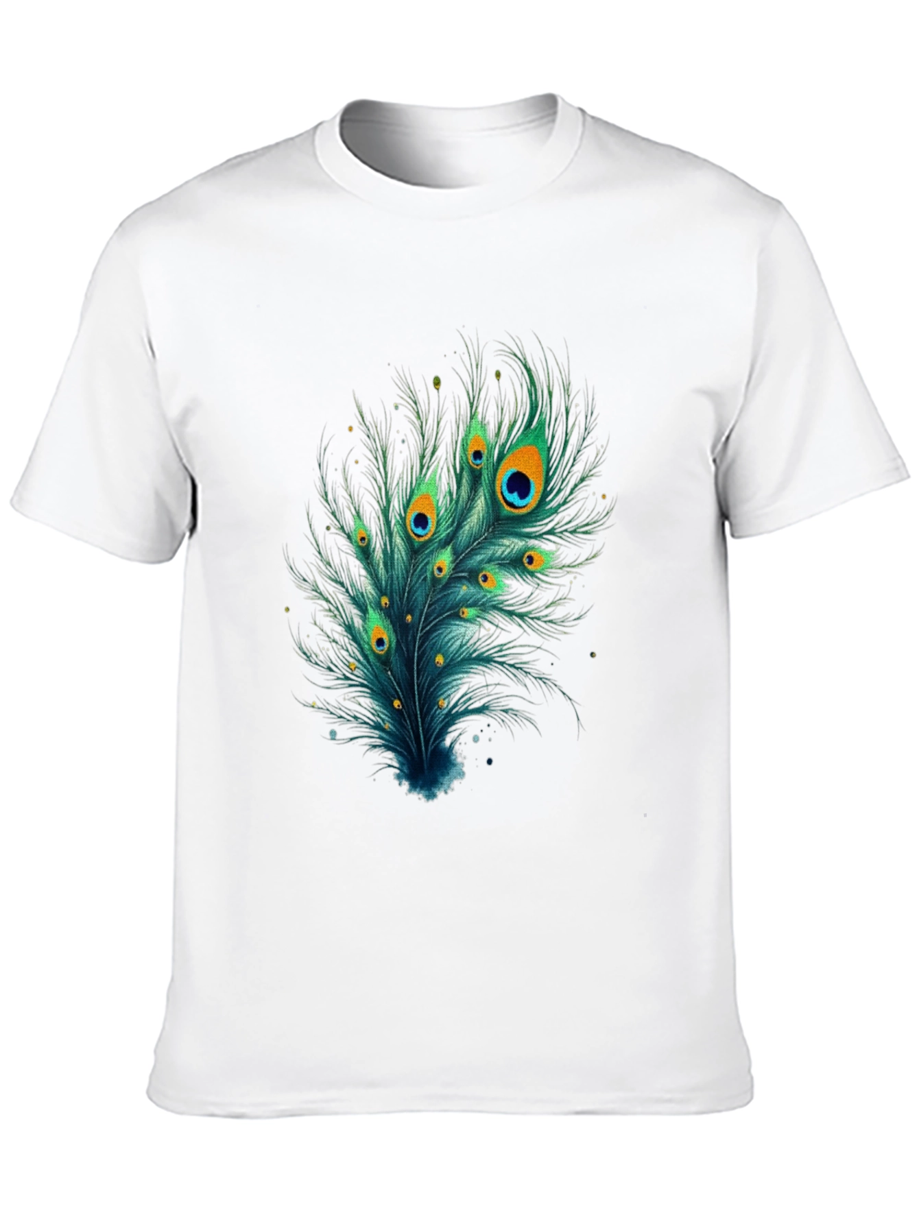 Camiseta Negra con Diseño de Pluma de Pavo Real
