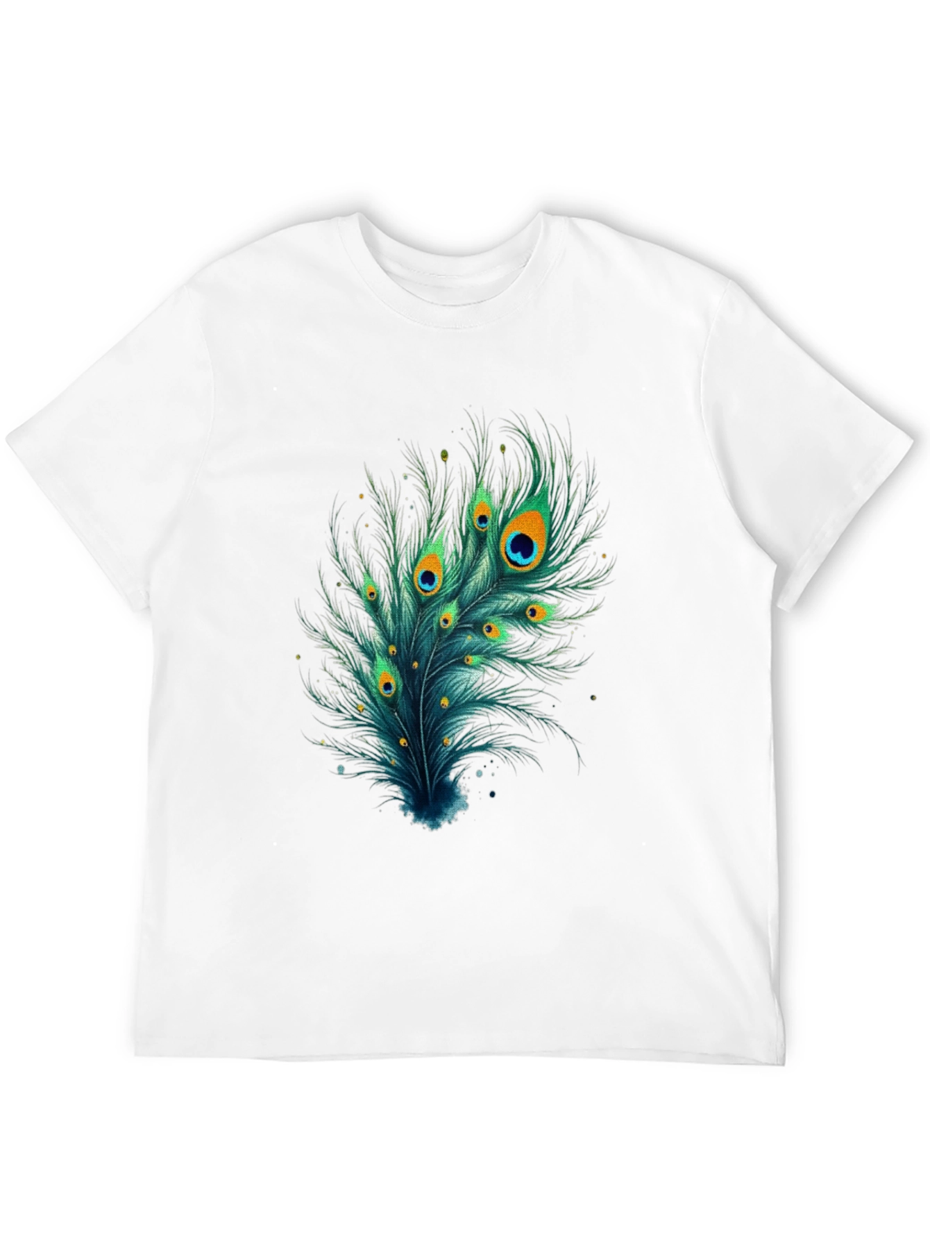 Camiseta Negra con Diseño de Pluma de Pavo Real