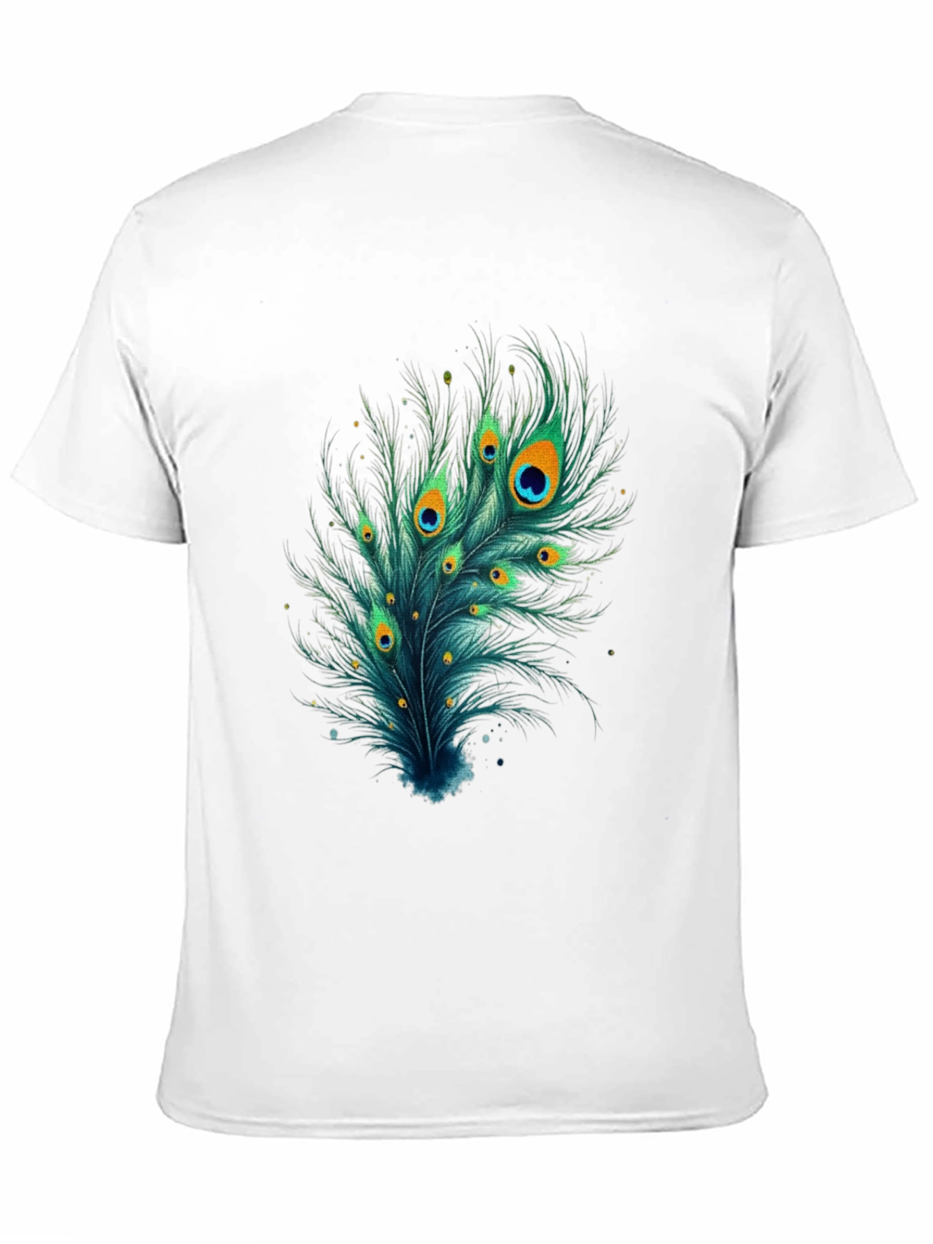 Camiseta Negra con Diseño de Pluma de Pavo Real