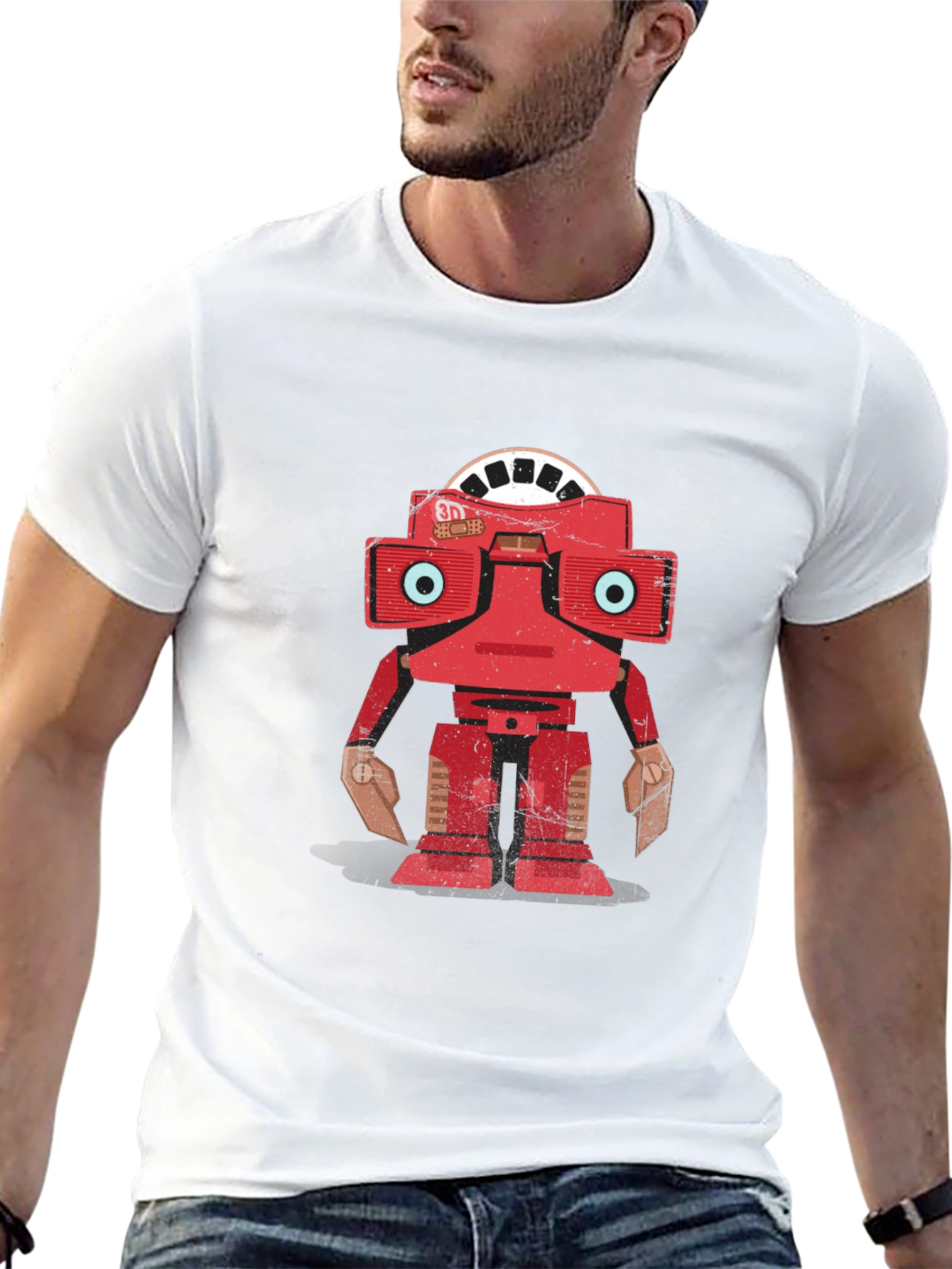 Camiseta Negra con Diseño de Robot Retro