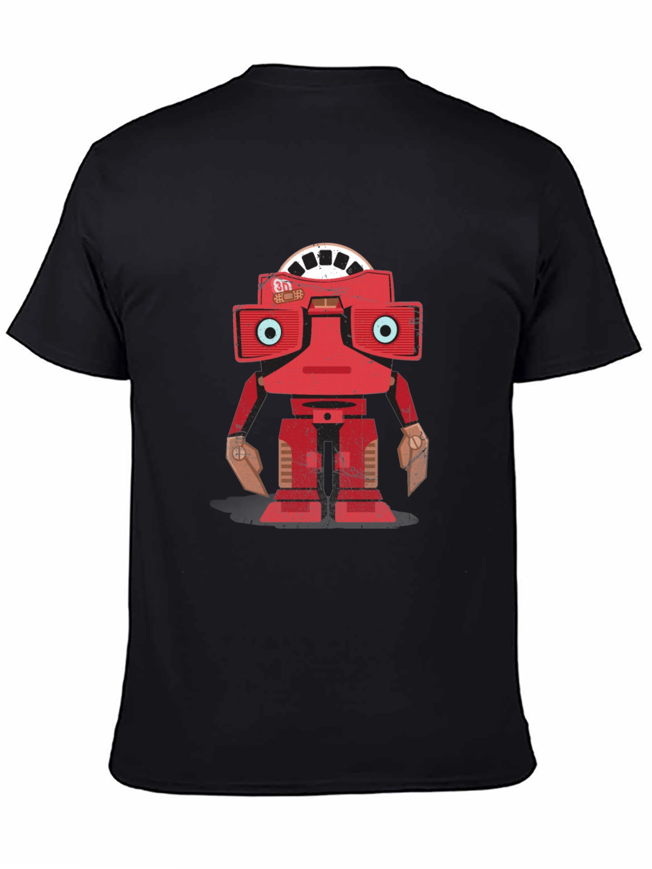Camiseta Negra con Diseño de Robot Retro