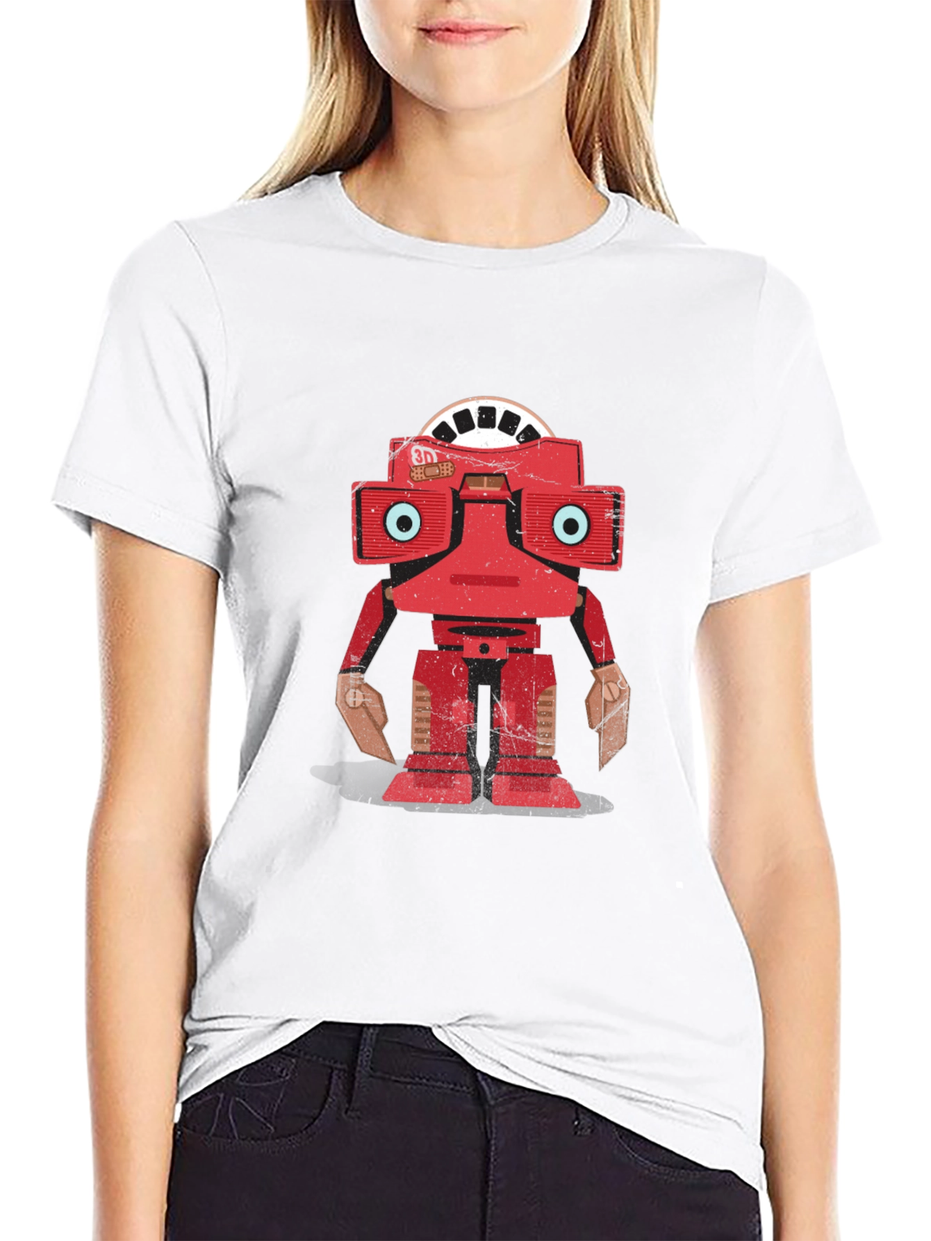 Camiseta Negra con Diseño de Robot Retro