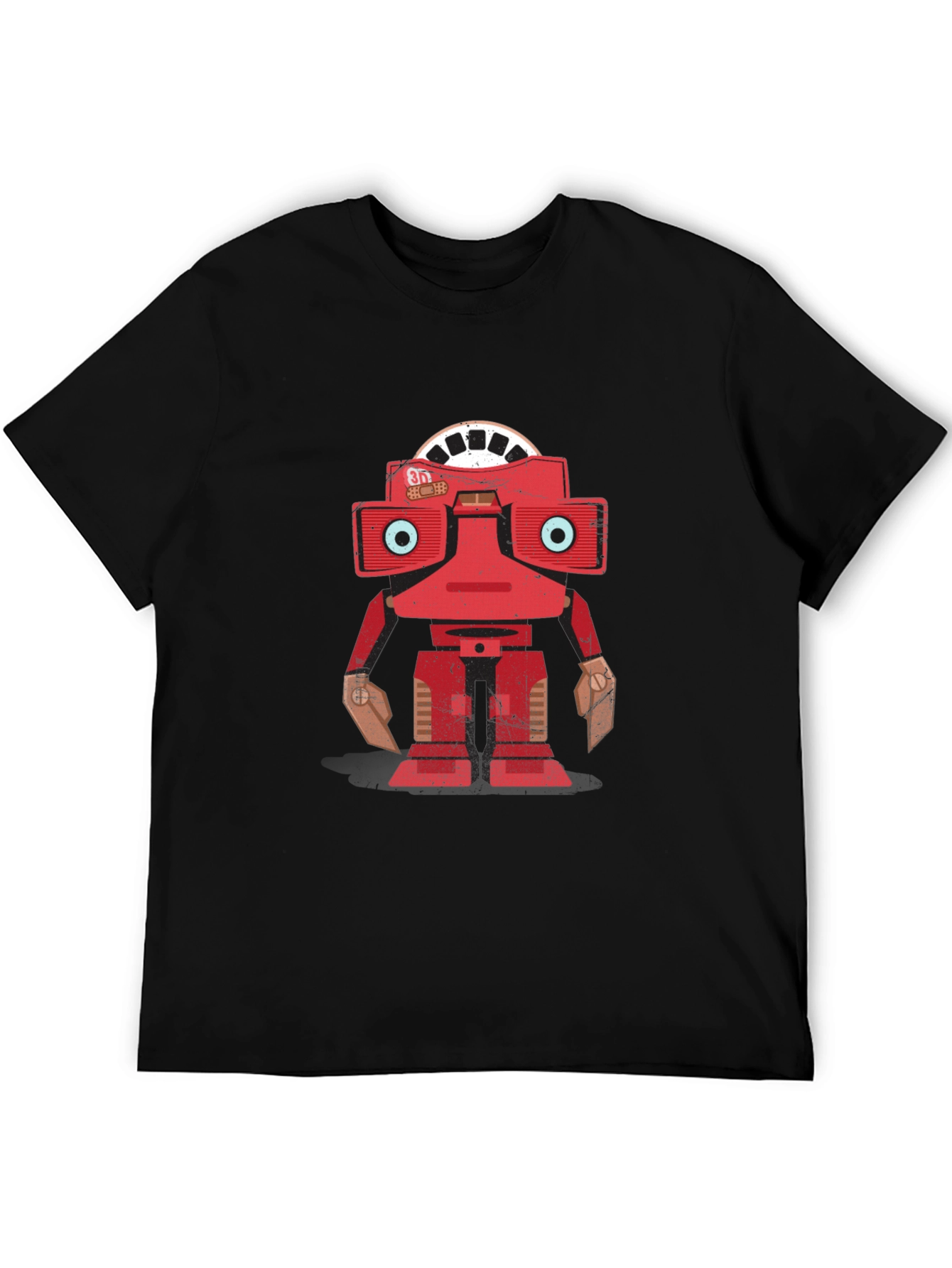 Camiseta Negra con Diseño de Robot Retro