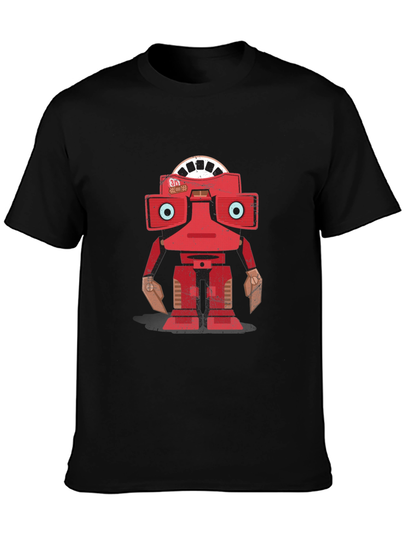 Camiseta Negra con Diseño de Robot Retro