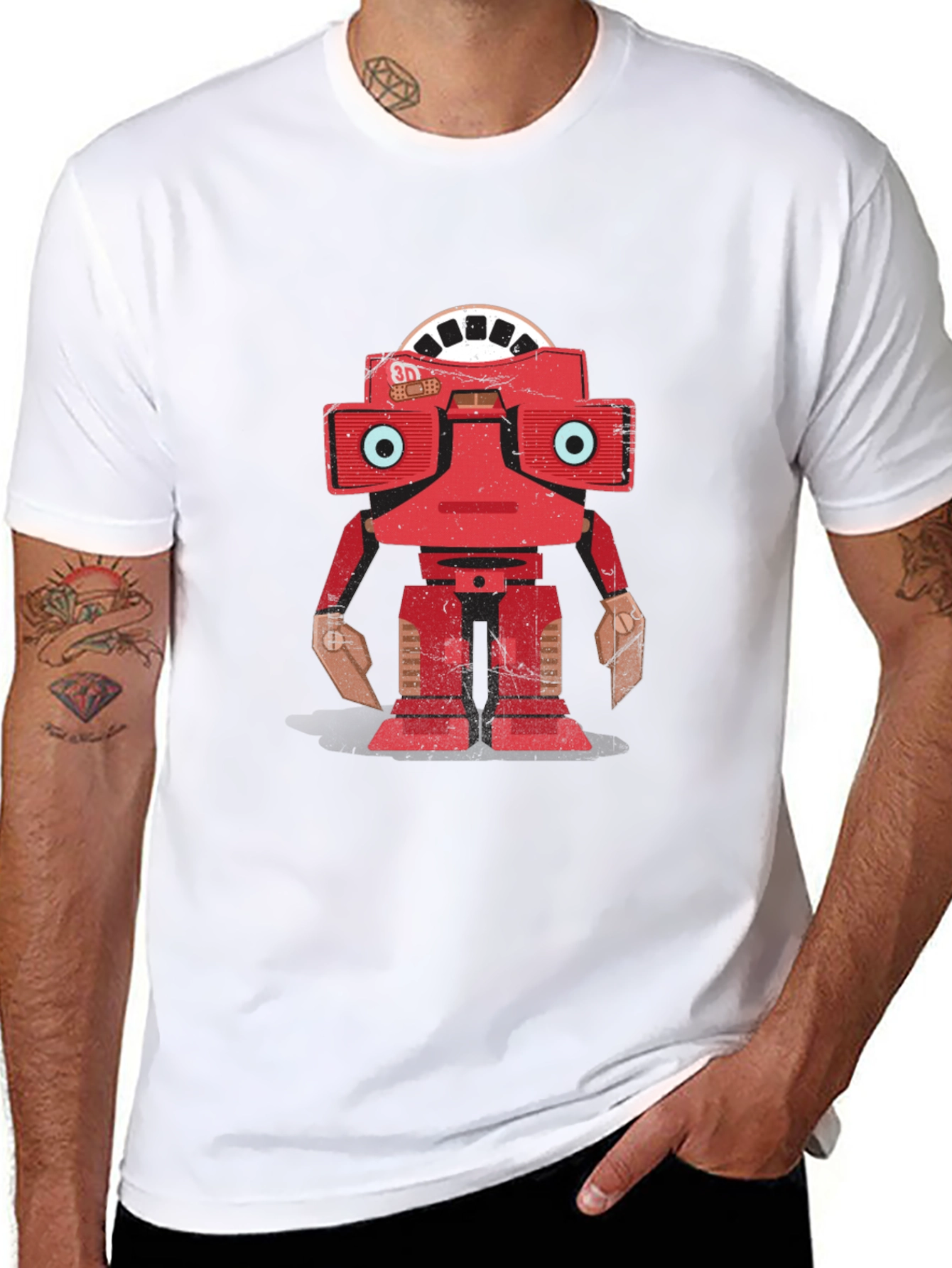 Camiseta Negra con Diseño de Robot Retro