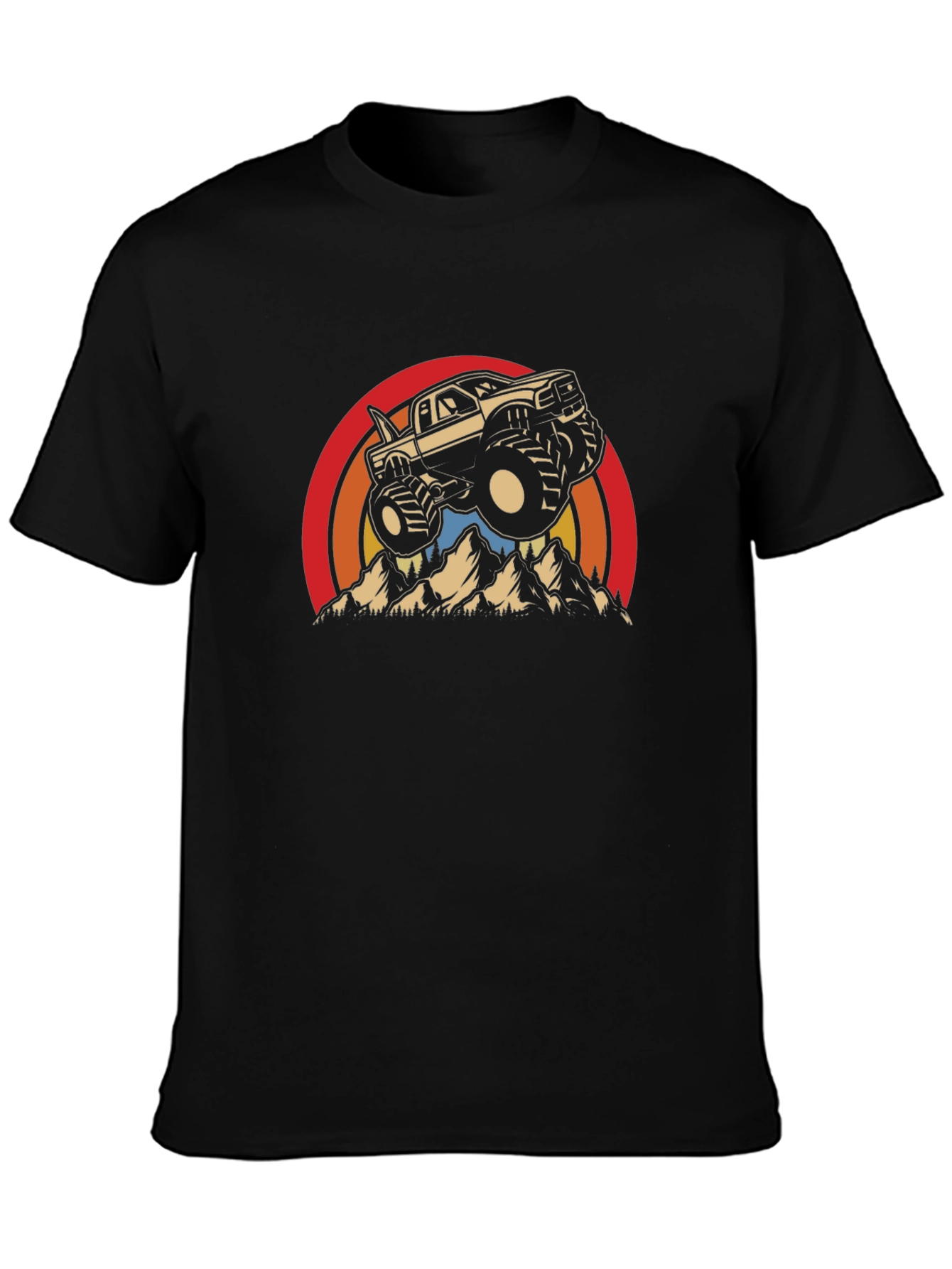 Camiseta Negra con Diseño de Camioneta Monstruo Retro