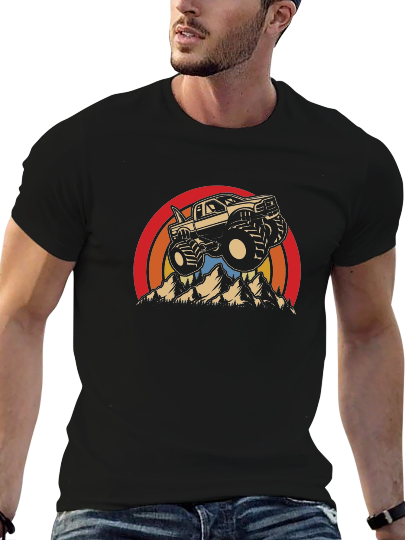 Camiseta Negra con Diseño de Camioneta Monstruo Retro