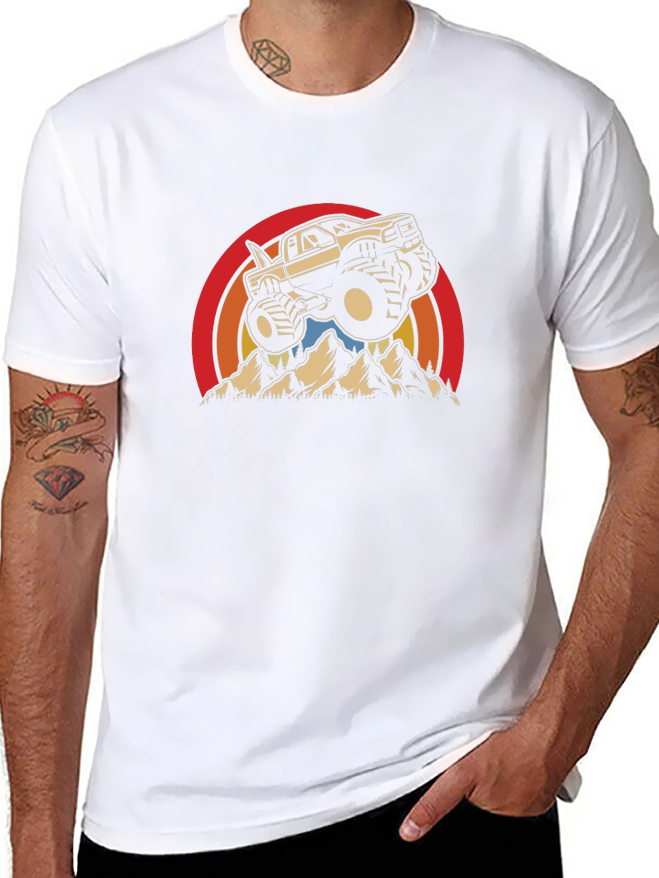 Camiseta Negra con Diseño de Camioneta Monstruo Retro