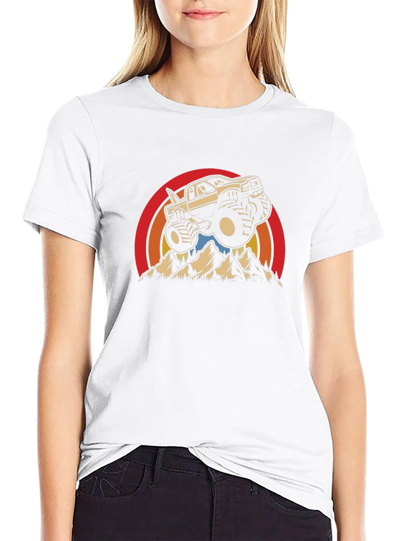 Camiseta Negra con Diseño de Camioneta Monstruo Retro