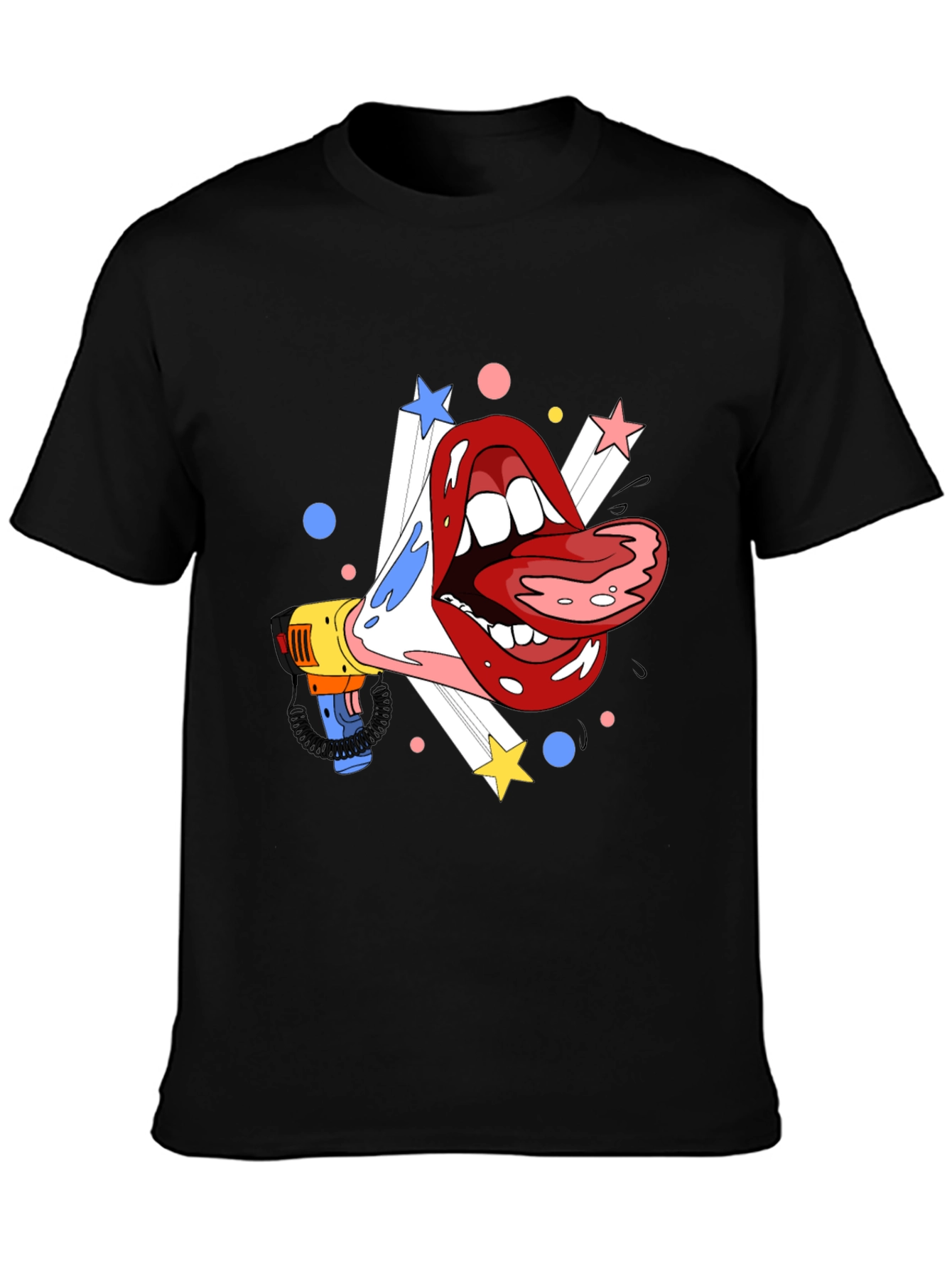 Camiseta Negra con Diseño de Boca y Megáfono
