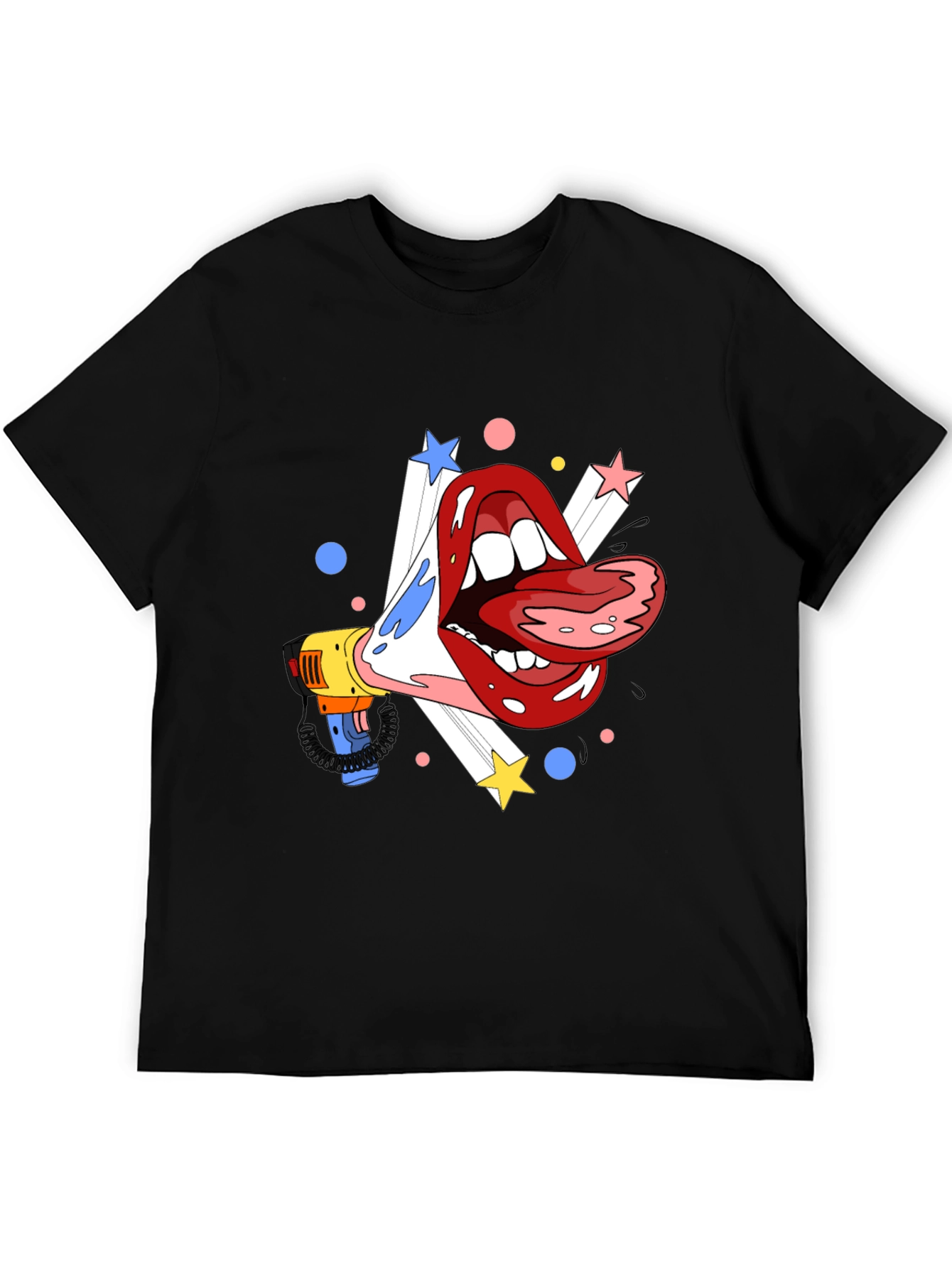 Camiseta Negra con Diseño de Boca y Megáfono